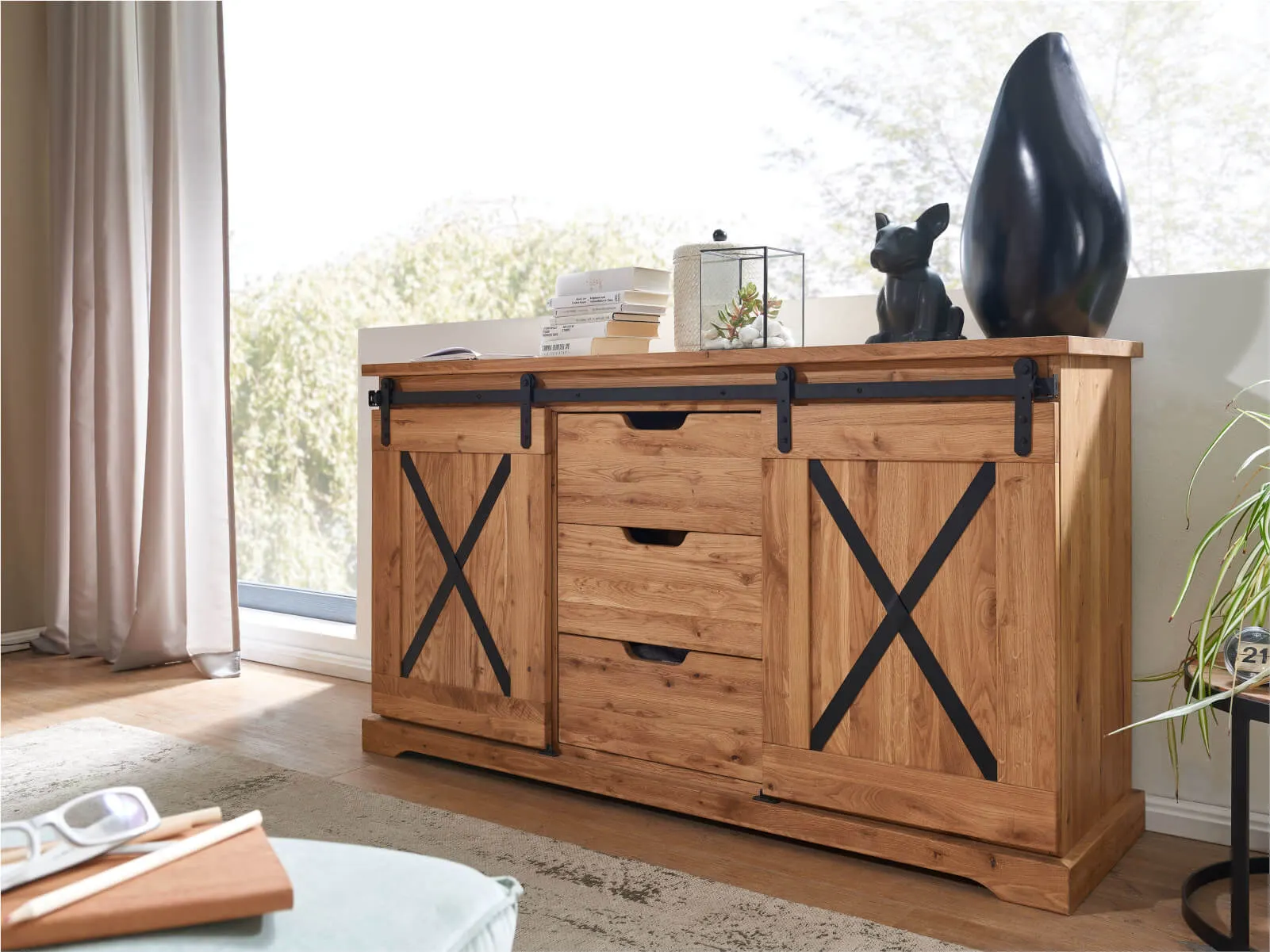 Komoda dębowa TIDY 2-drzwiowa z 3 szufladami 150x83 dąb olejowany - GK_1034240401