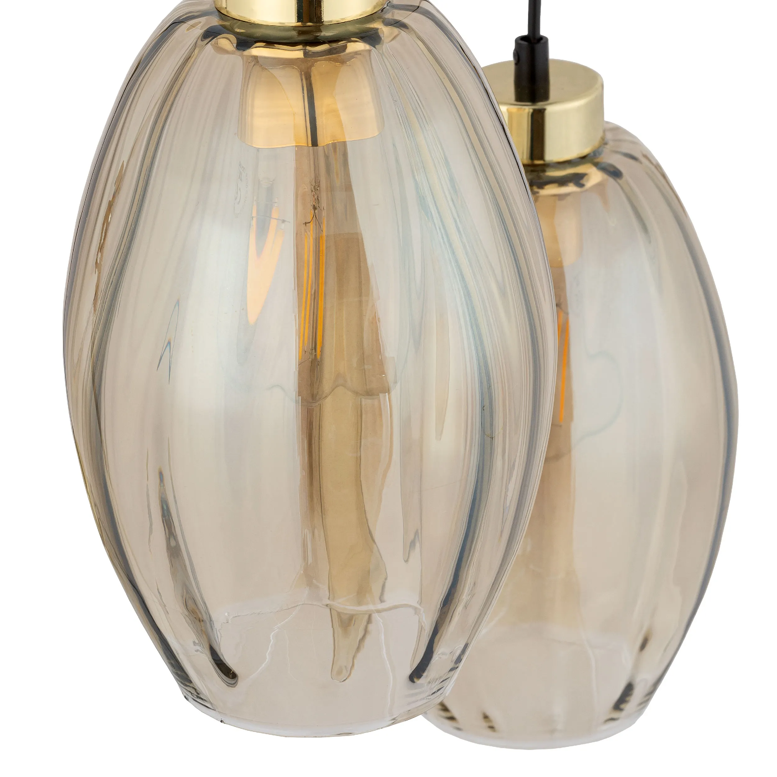 Lampa wisząca SEBO czarna ze złotymi elementami z bursztynowymi szklanymi kloszami 120x40cm - TK_4634