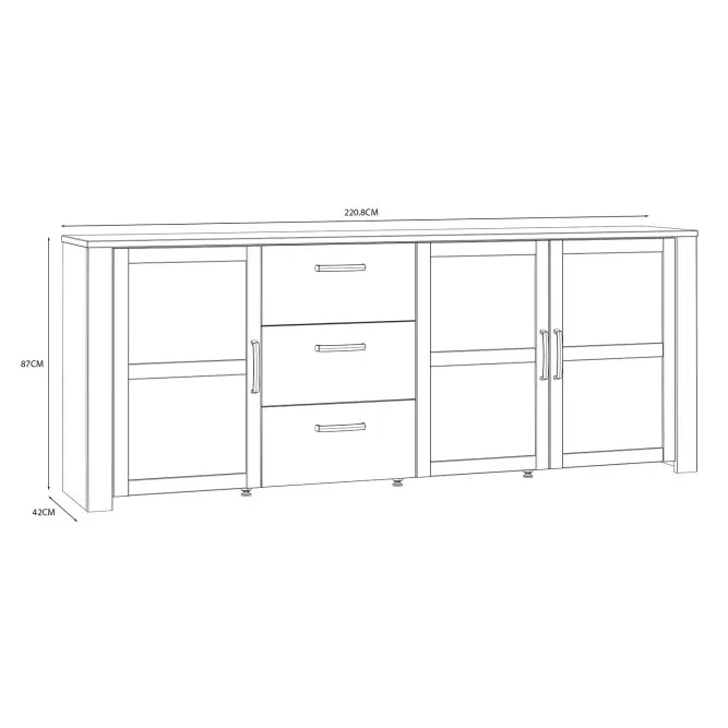Komoda 3-drzwiowa z 3 szufladami CHISBURY P - dąb riviera, modrzew jasny sibu - BHLK241R-M482