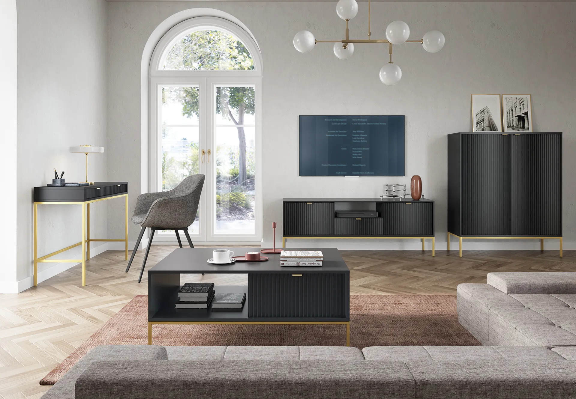 Komoda wysoka 2-drzwiowa NOVA Czarny, Złoty - NOVA_K104_CZZL