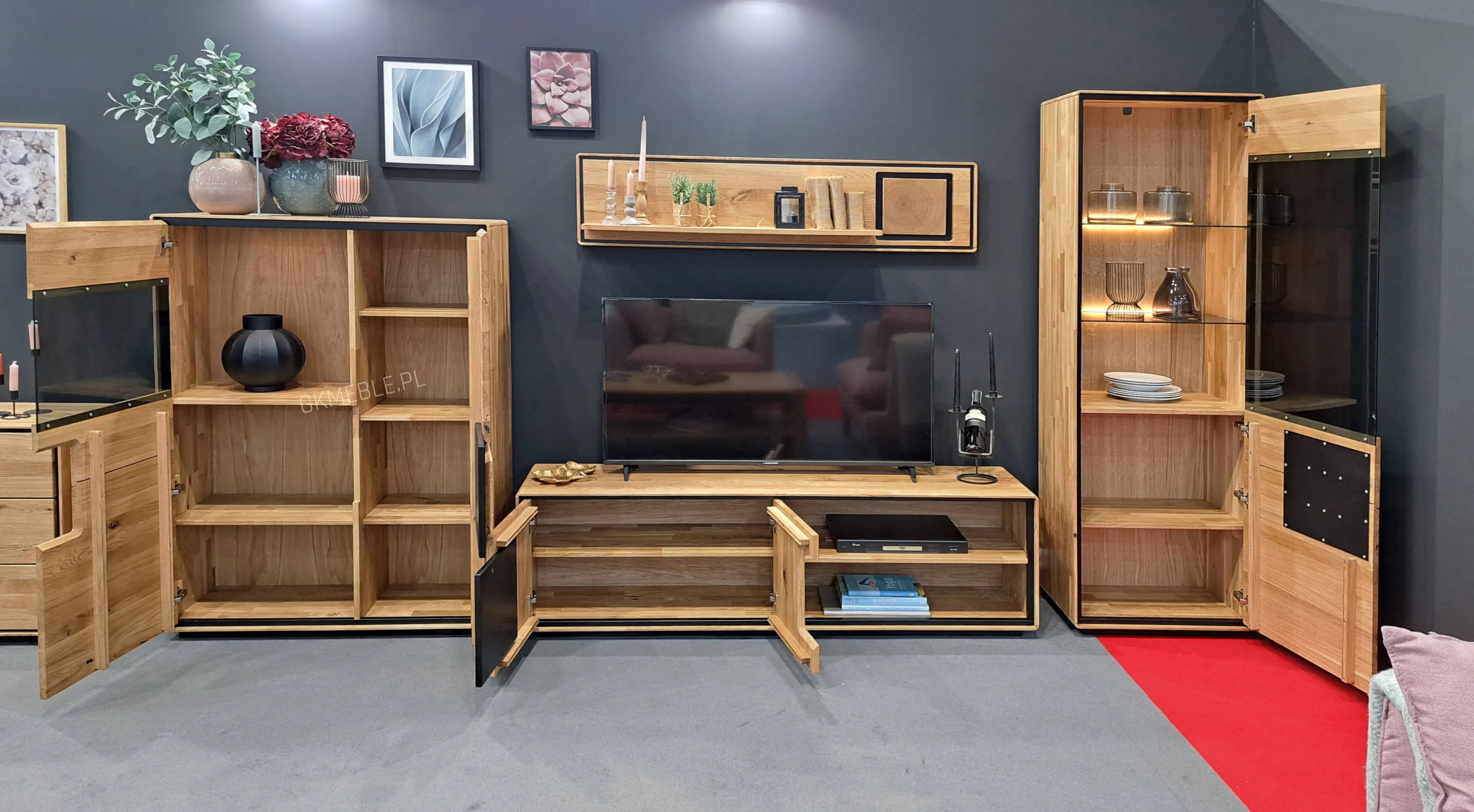 Witryna dębowa szklana MELLOW 1-drzwiowa 60x203 lewa - GK_103625111