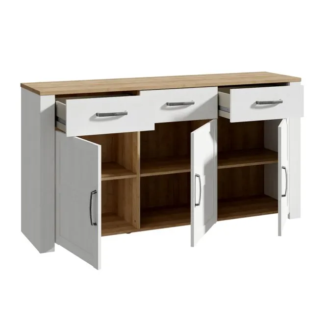 Komoda 3-drzwiowa z 3 szufladami CHISBURY - dąb riviera, modrzew jasny sibu - BHLK231-M482