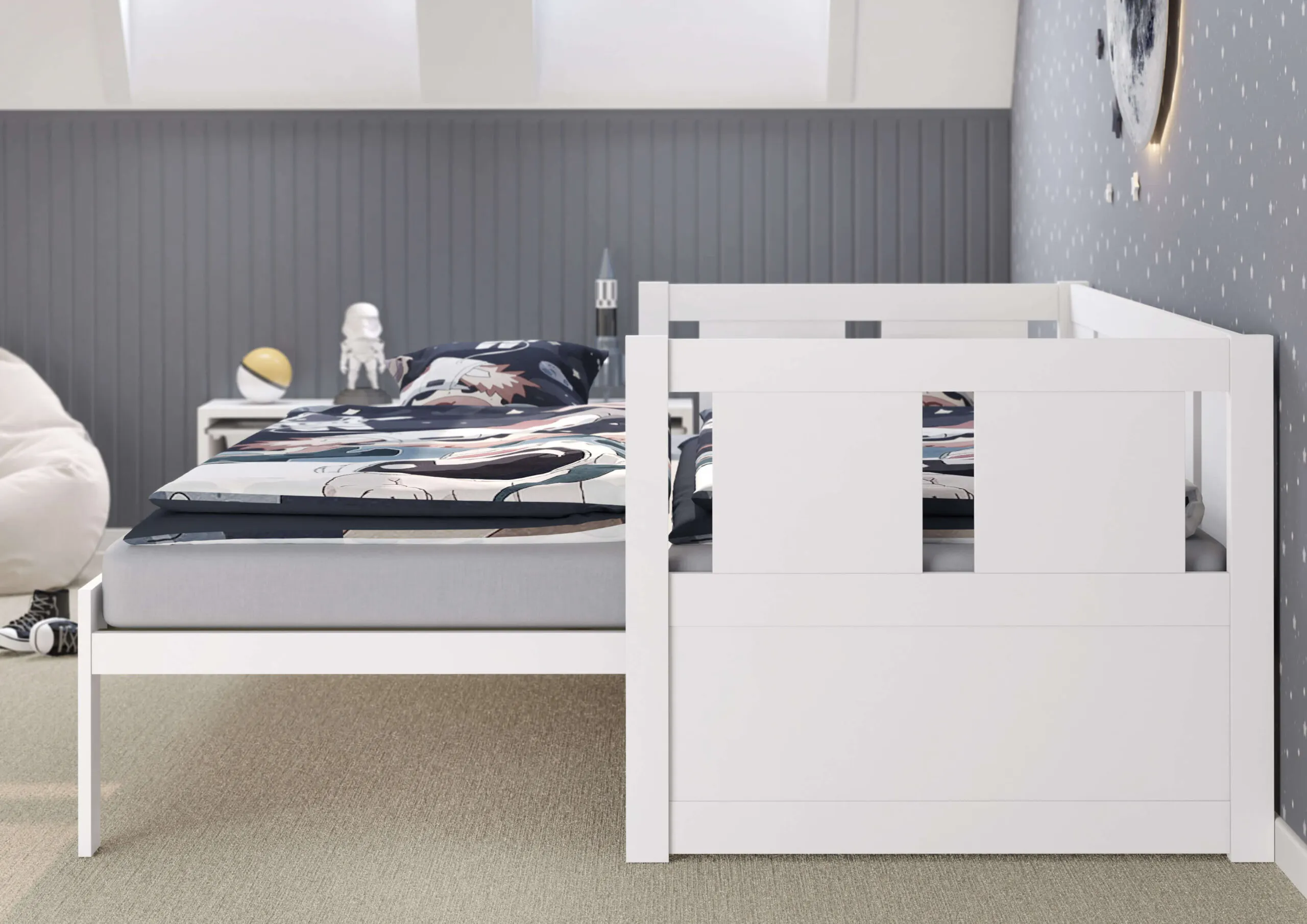 Łóżko drewniane rozkładane MOON 90x200 z oparciem białe - LMOONBIA90