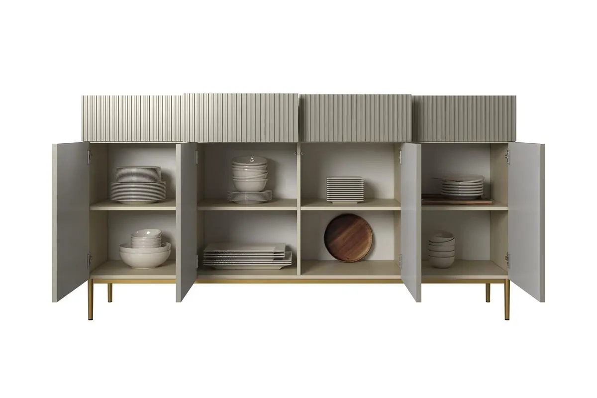 Komoda NICOLE 200 z 4 szufladami - kremowa - złoty stelaż - B_57079