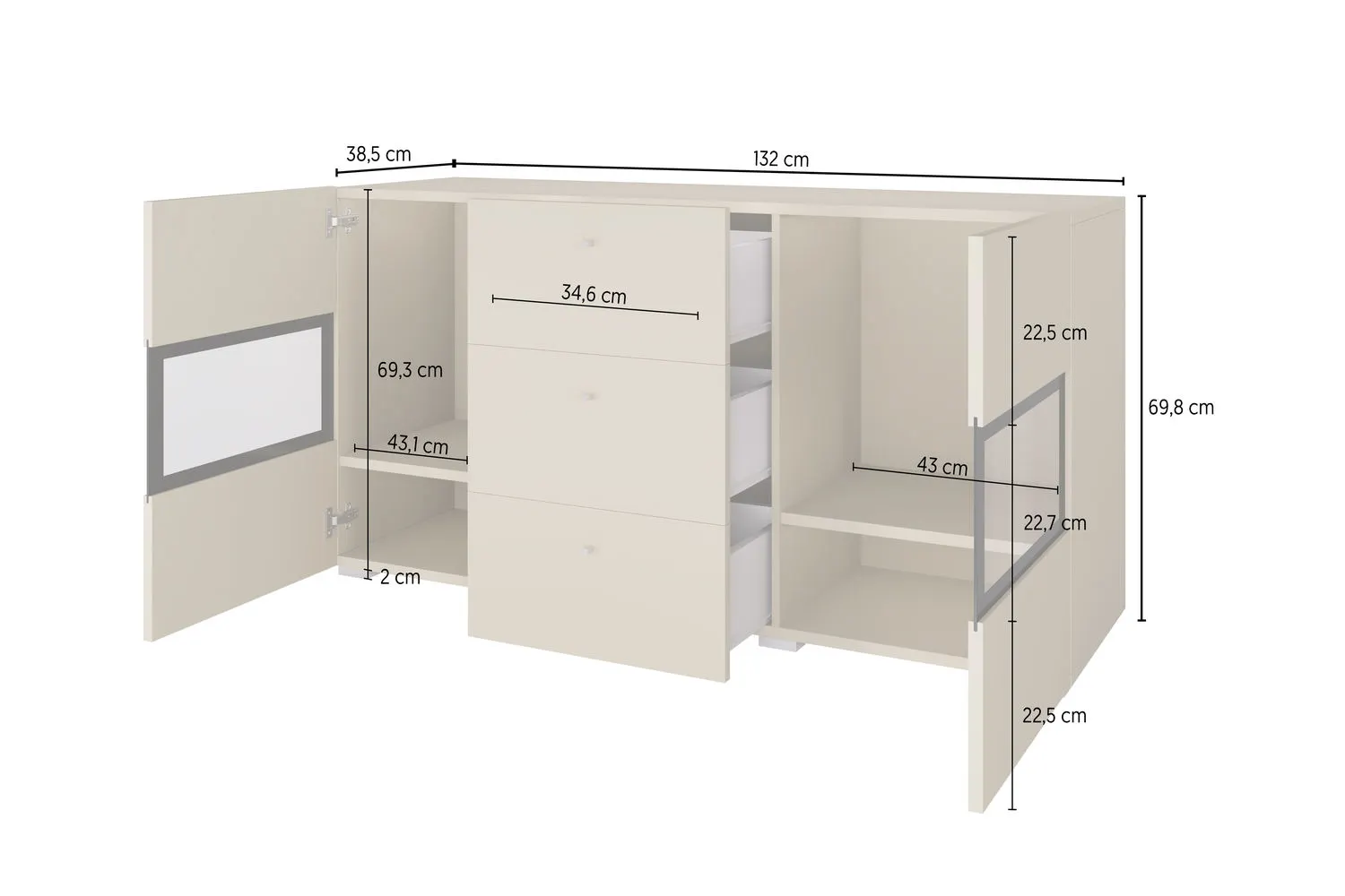 Komoda 2-drzwiowa z szufladami BAROS 26 beż jasny - 2412BM26