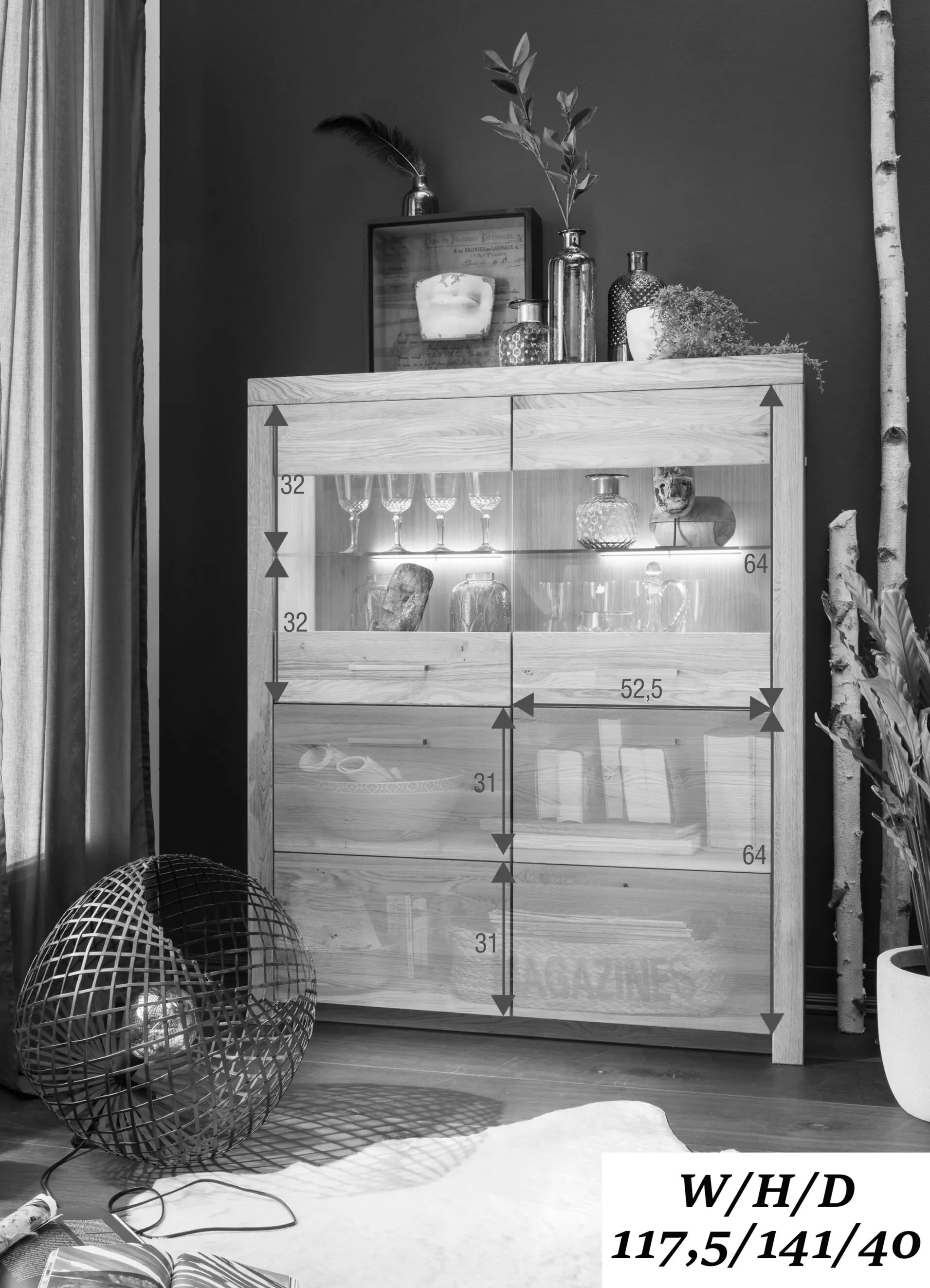 Kredens 2-drzwiowy dębowy z przeszkleniem DOVE 118x141 2-drzwiowy - GK_1031690401