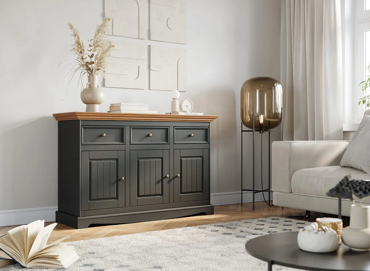 Komoda 3-drzwiowa z 3 szufladami BELLUNO ELEGANTE grafit, dąb - PL002G/D