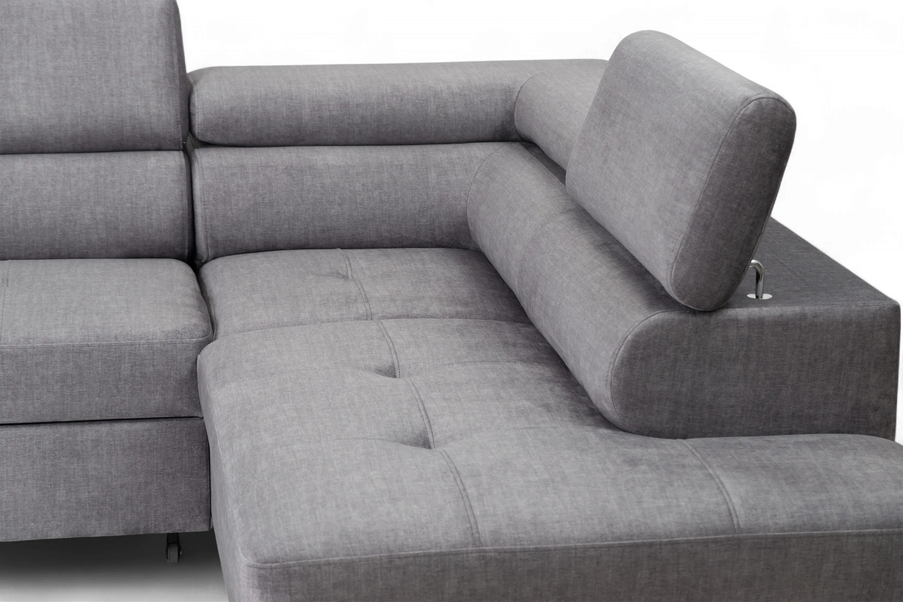 Narożnik prawostronny ANNABELLE L regulowane zagłówki nogi czarne tkanina Vogue 14 szary - B_165780