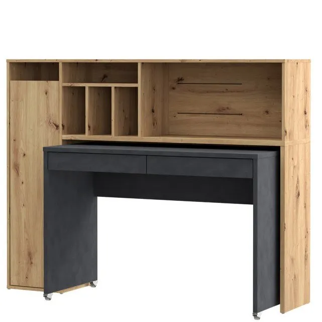 Biurko TRYNIDAD z regałem - dąb artisan, beton - EGRB331L-C982A