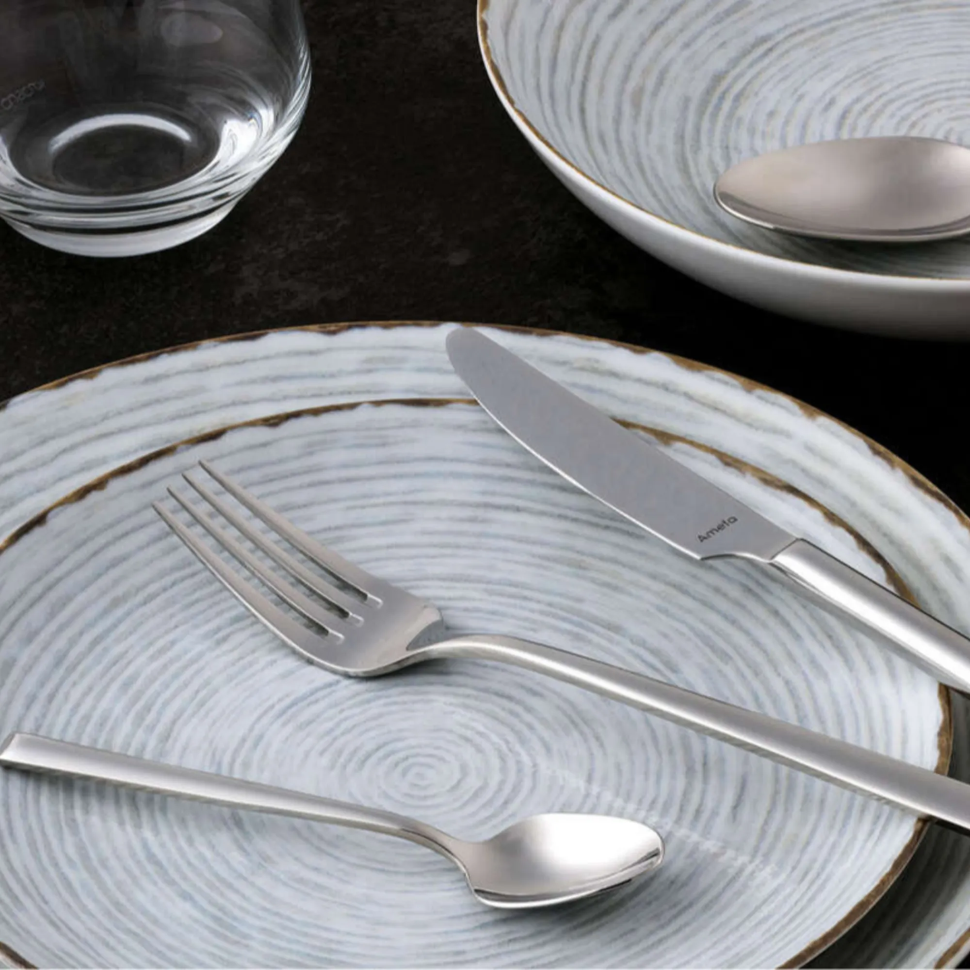 image stalowy, sztućce, talerz, naczynie, widelec