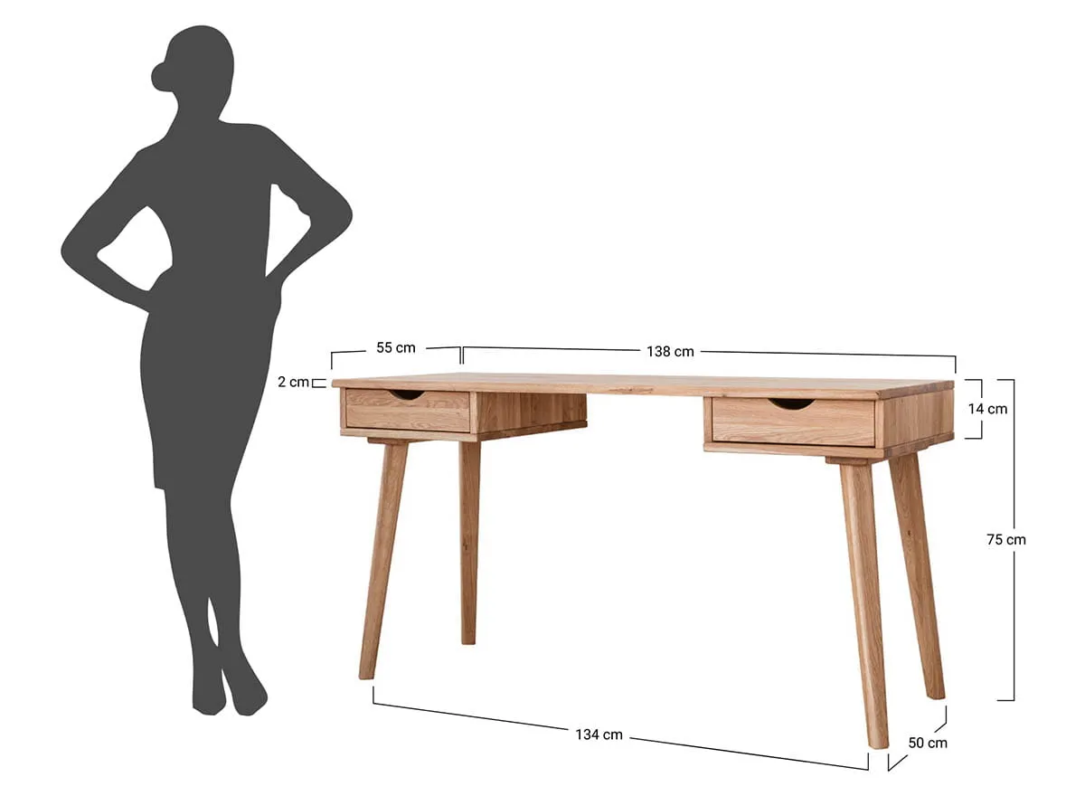 Biurko z 2 szufladami dębowe olejowane 138x55x75 cm Simona II - KULSIM2
