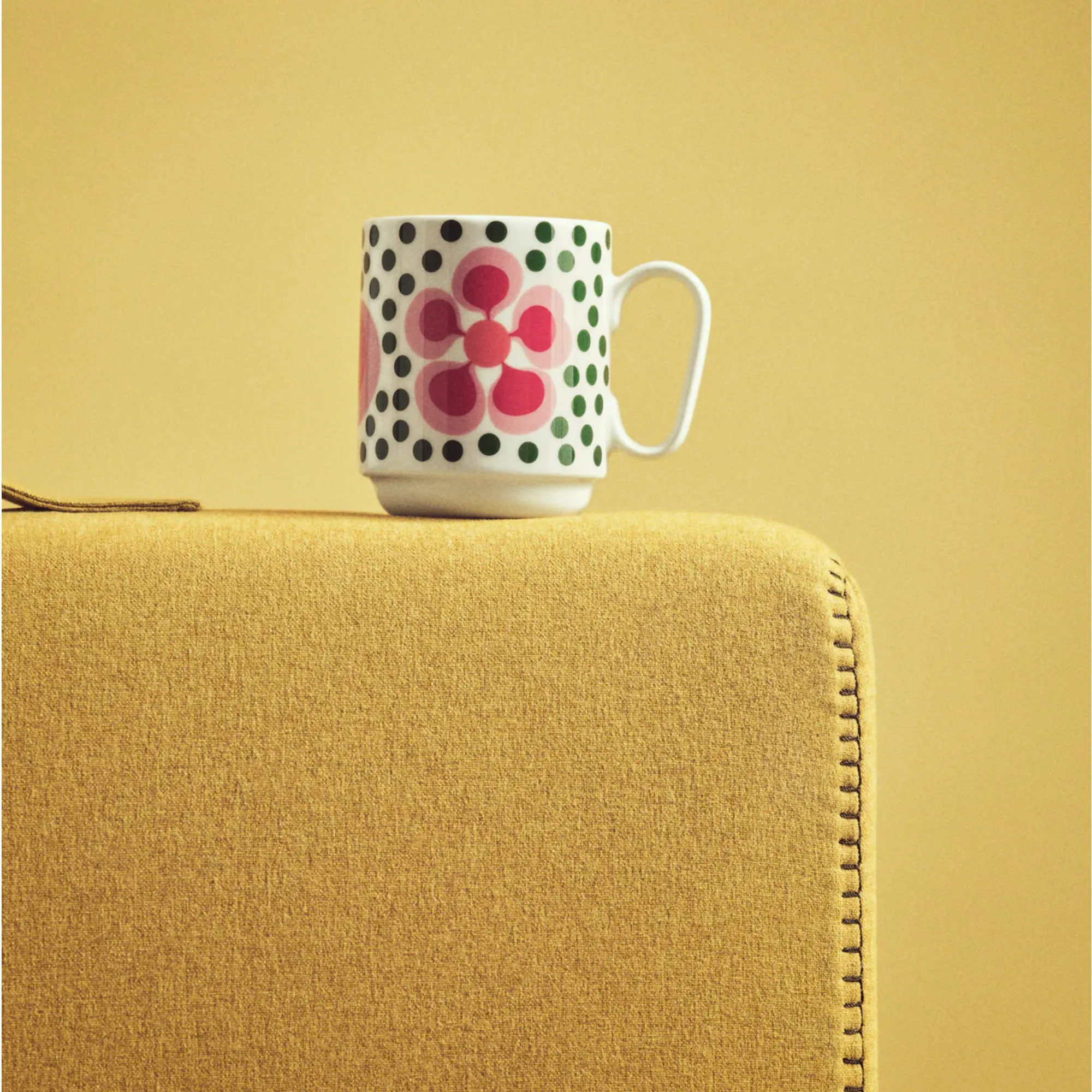 kubek, ceramiczny, kwiat, groszki, różowy