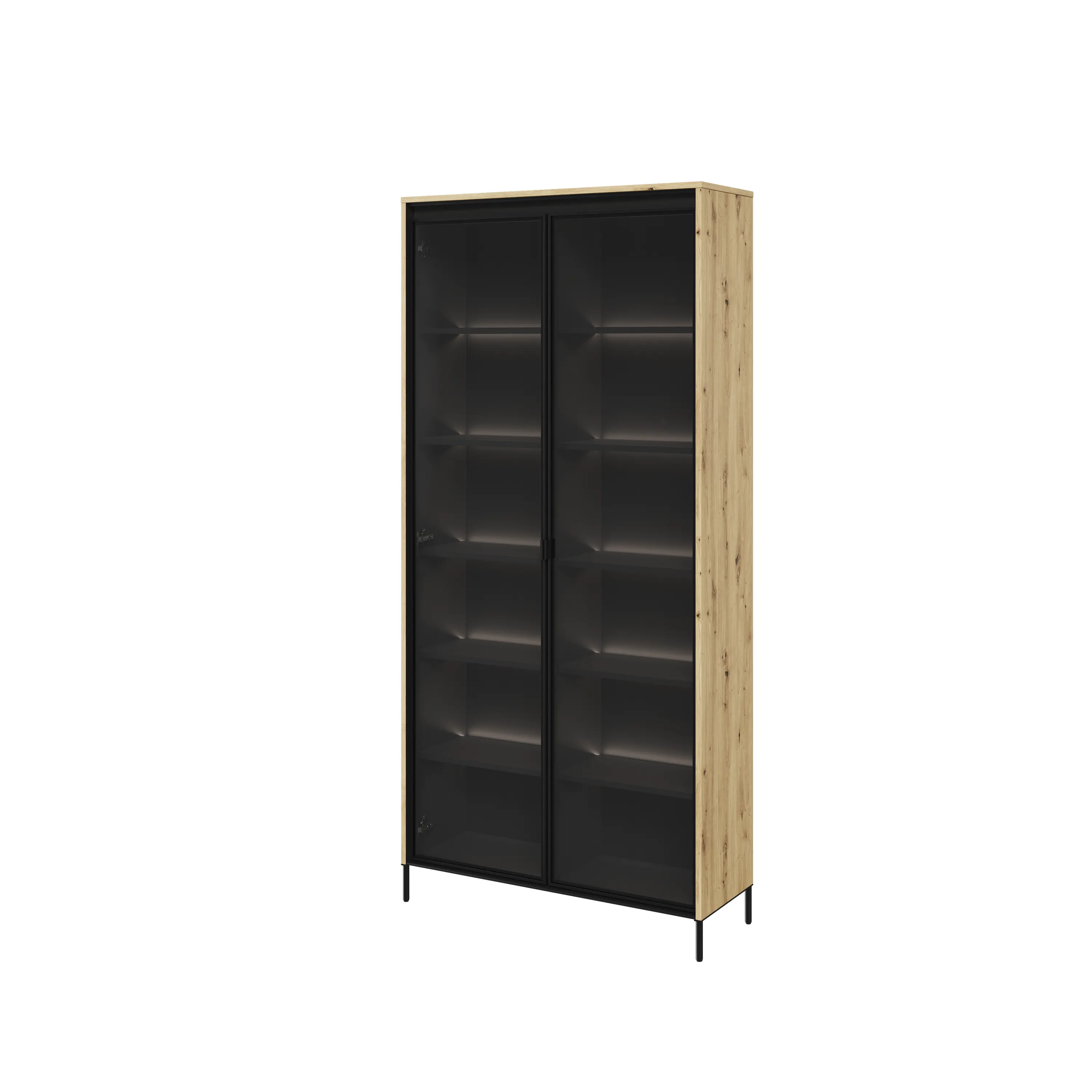 Wysoka witryna z oświetleniem TREND TR-07 2D dąb artisan/czarny