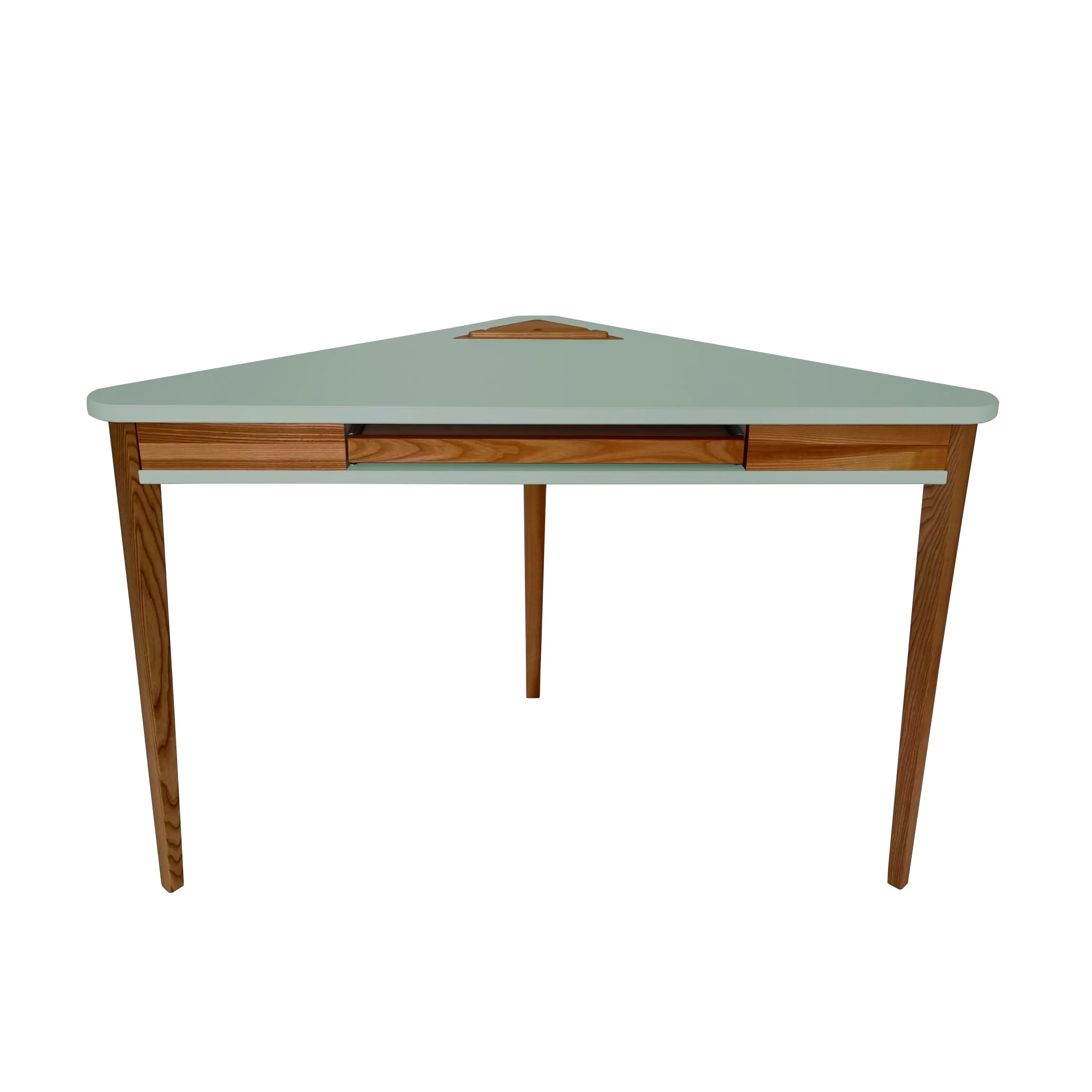 Biurko narożne ASHME z półką na klawiaturę 114x85 szałwiowy blat/ciemne drewniane nogi Biurko narożne ASHME z półką na klawiaturę 114x85 szałwiowy blat/ciemne drewniane nogi