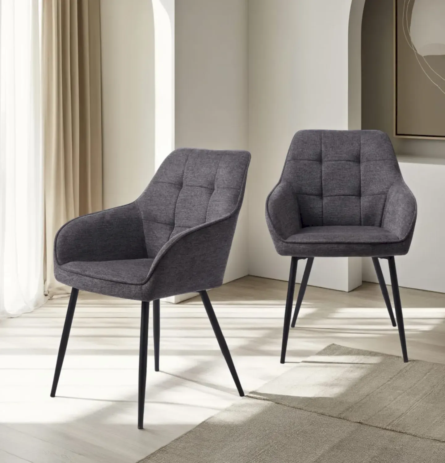 Krzesło pikowane NOLAN metalowe nóżki - ciemnoszare - UN_50800001