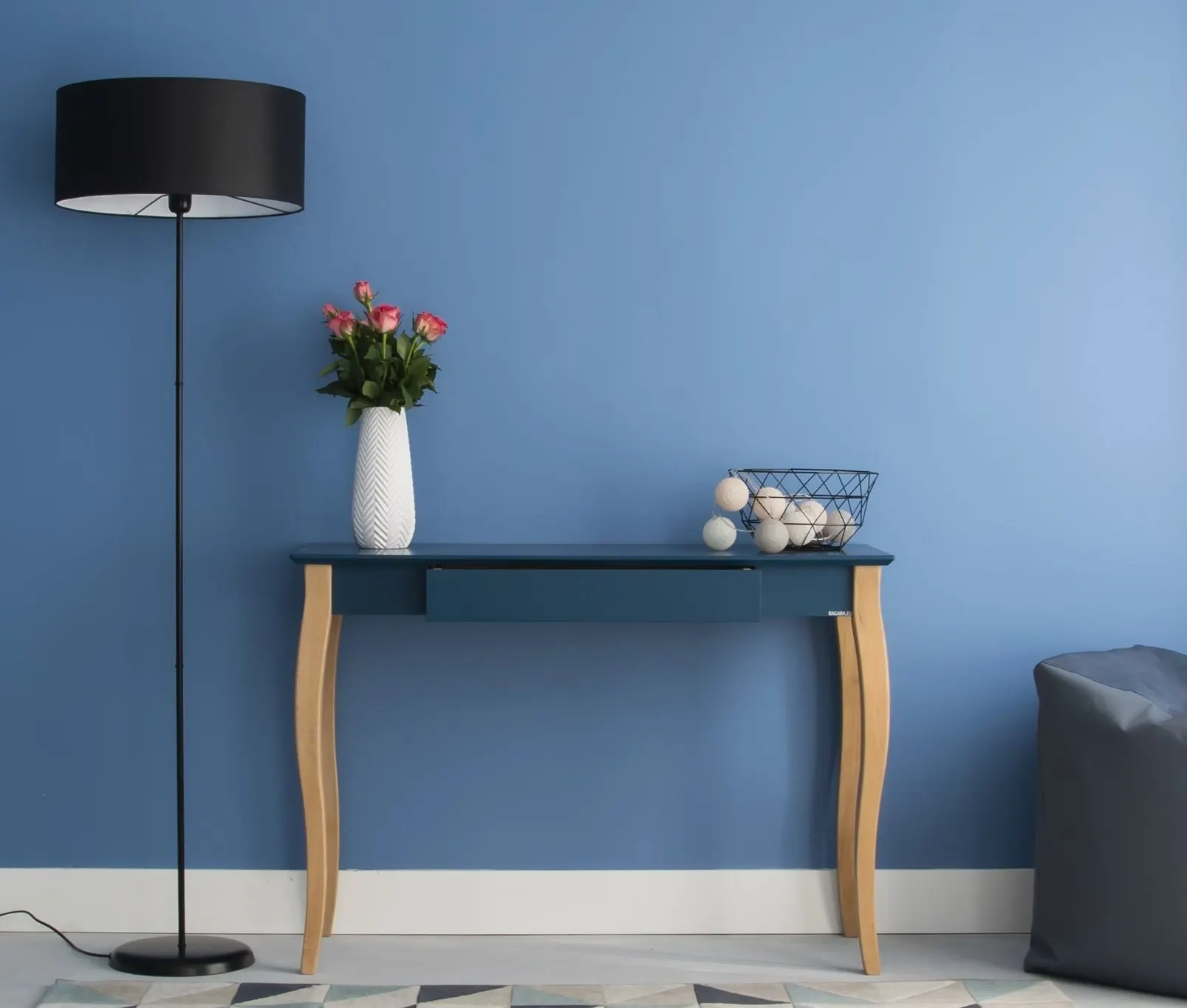 Biurko z szufladą LILLO 105x40 petrol blue/drewniane nogi - RAGABAWDLIL314