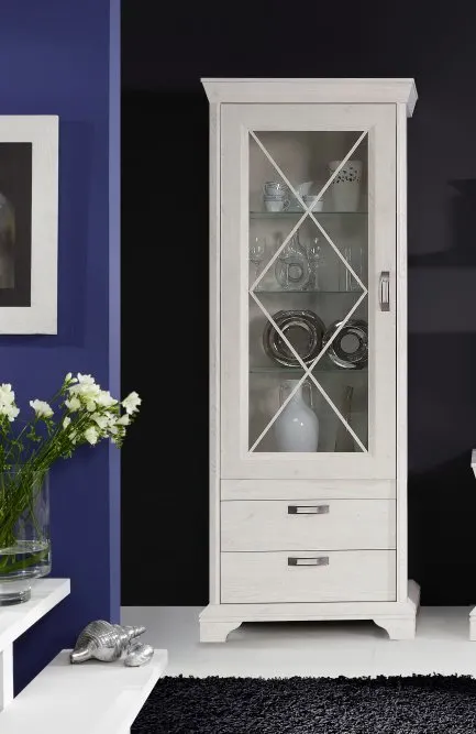 Witryna szklana 1-drzwiowa KASHMIR z szufladami lewa/prawa beżowa - KSMV73-D43