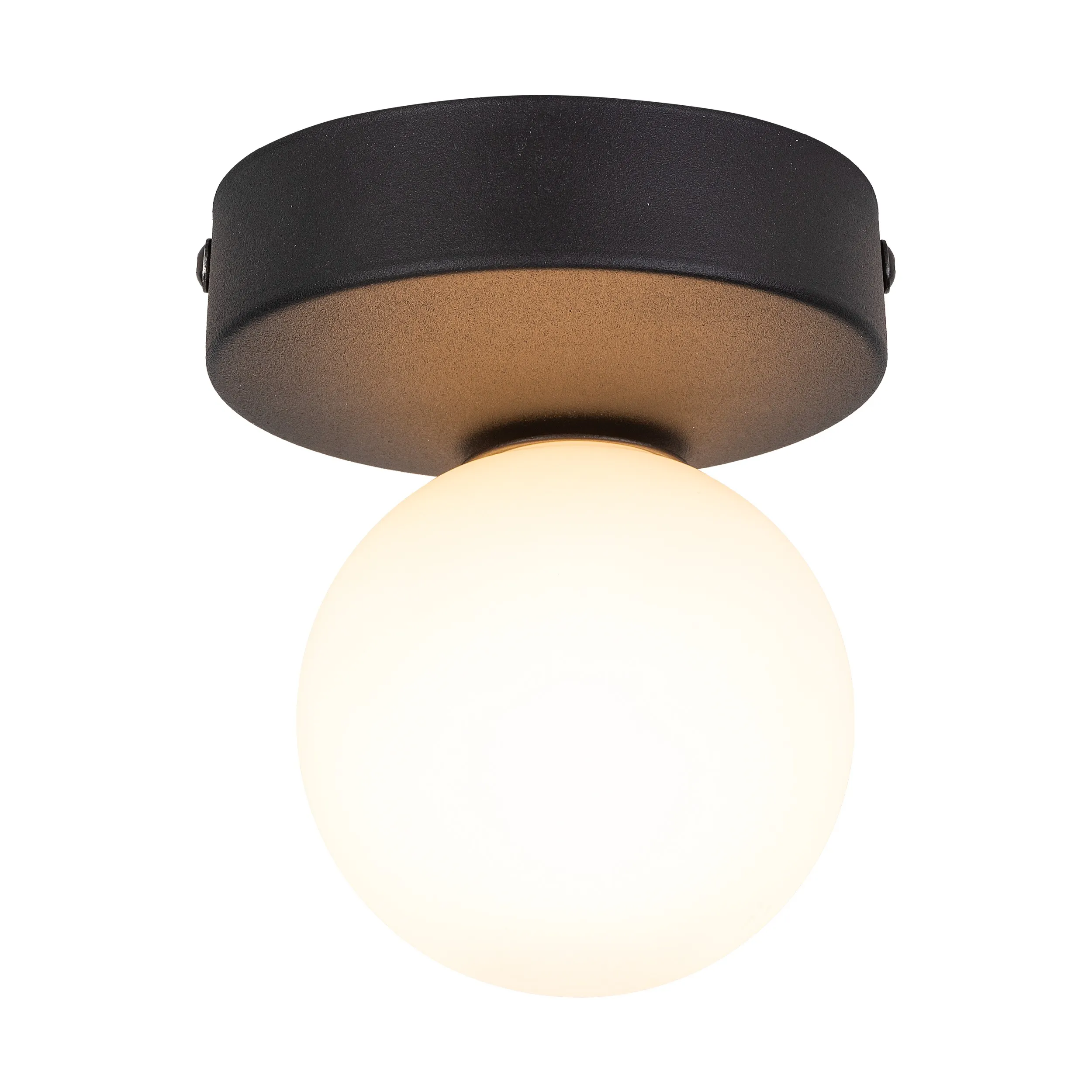 Lampa sufitowa BIANCA czarna z białym okrągłym szklanym kloszem 16x15x12cm - TK_5681