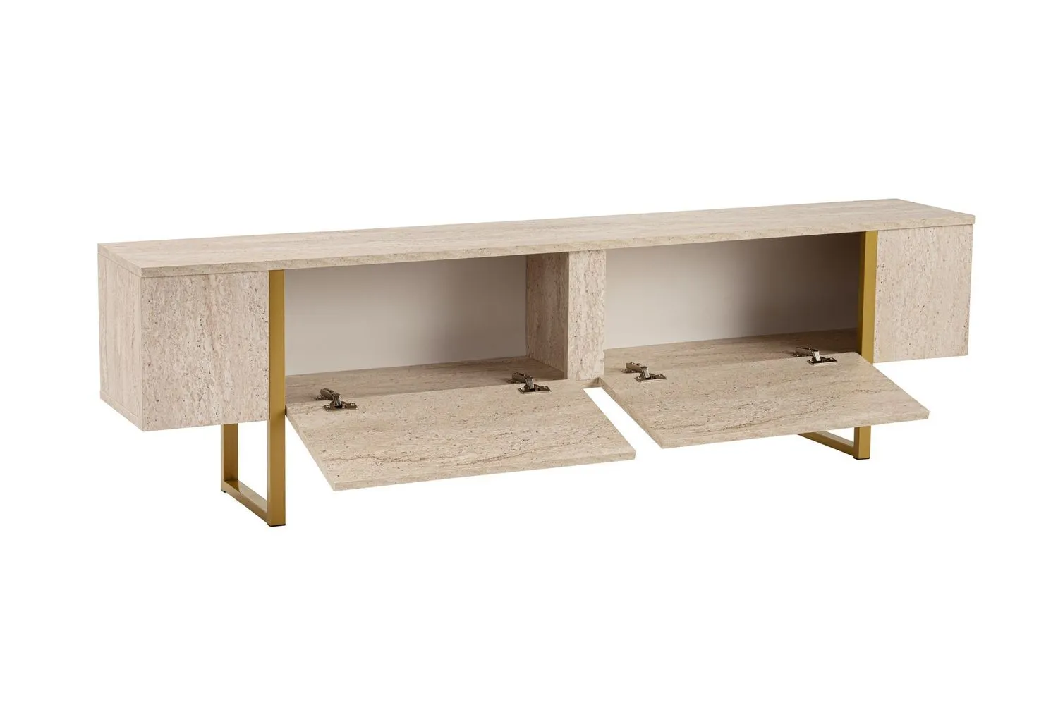Szafka RTV 2-drzwiowa SERENITY 180 cm trawertynowa złoty stelaż