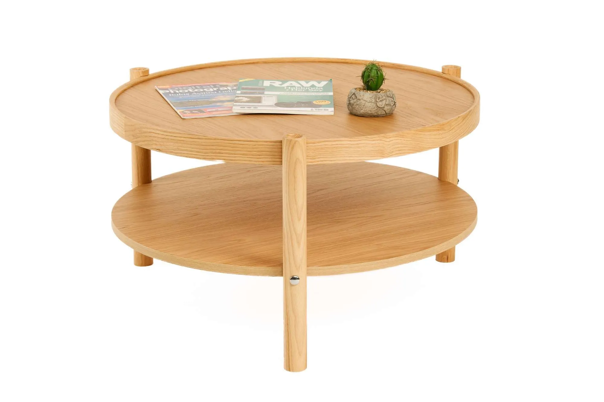 Stolik kawowy drewniany z półką MONZA FI 80 dąb naturalny - ASI_643MRL1101