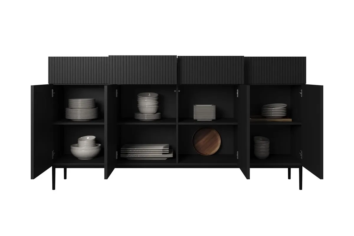 Komoda NICOLE 200 z 4 szufladami - czarny mat - czarny stelaż - B_57176