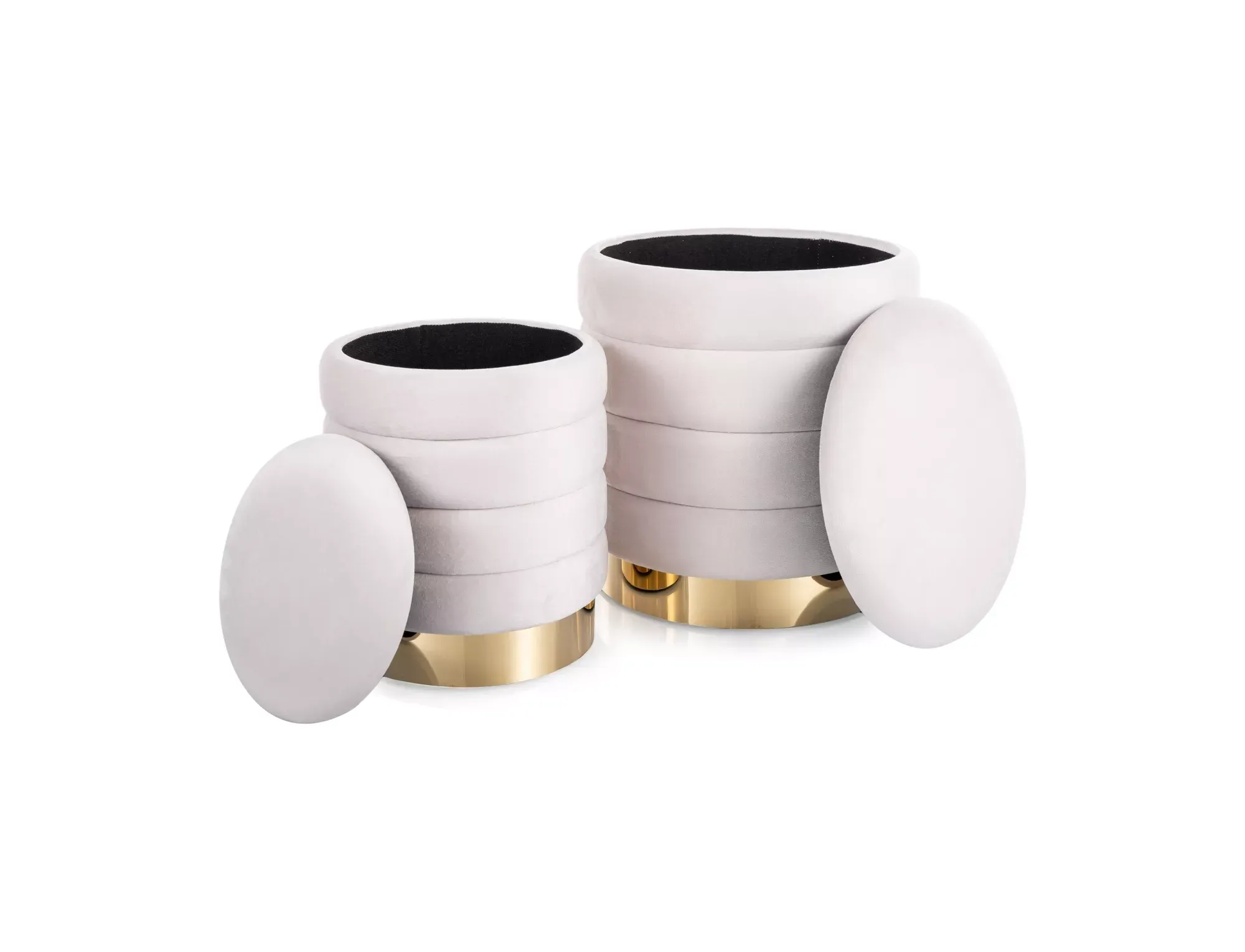 Pufy z pojemnikiem BRITTA VELVET 2 sztuki jasny beż/złota podstawa - BRITTAVJBE