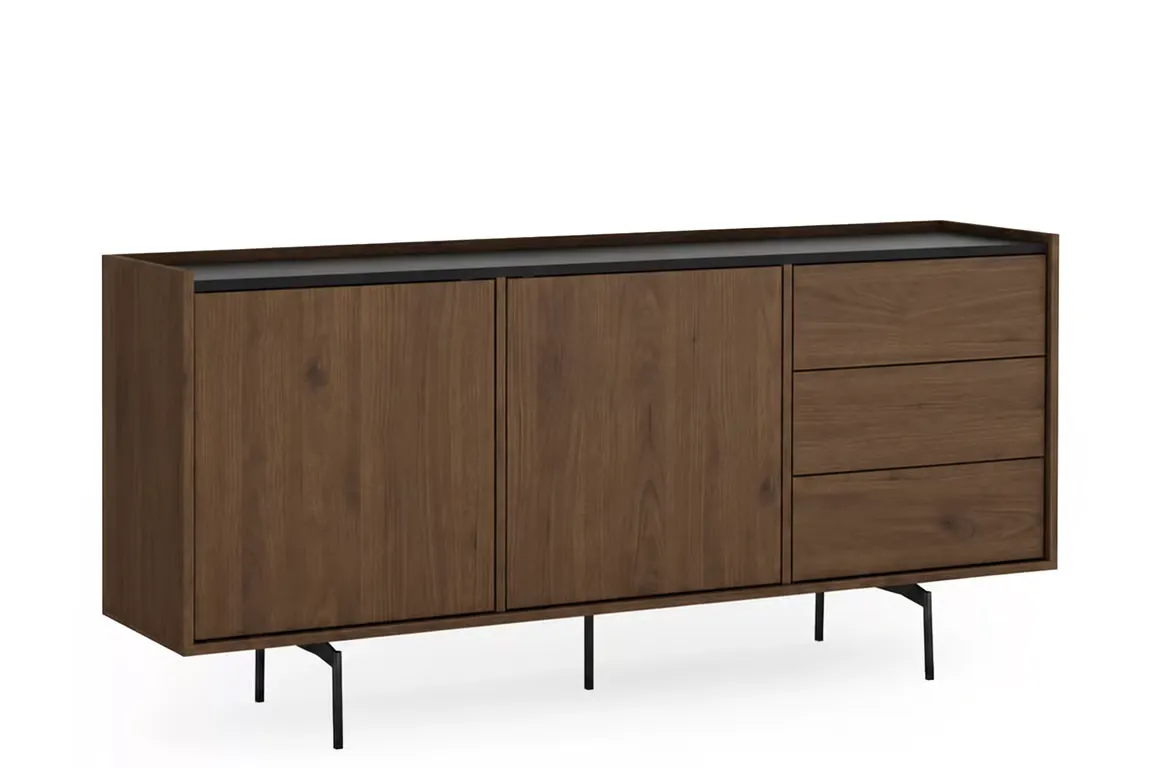 Komoda 2-drzwiowa z 3 szufladami ZENAR 170 cm orzech elegant czarny