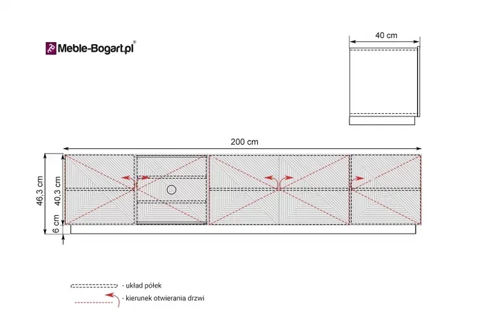 Szafka RTV ASHA 200 5D - czarny mat - ryflowany front - cokół - B_52224