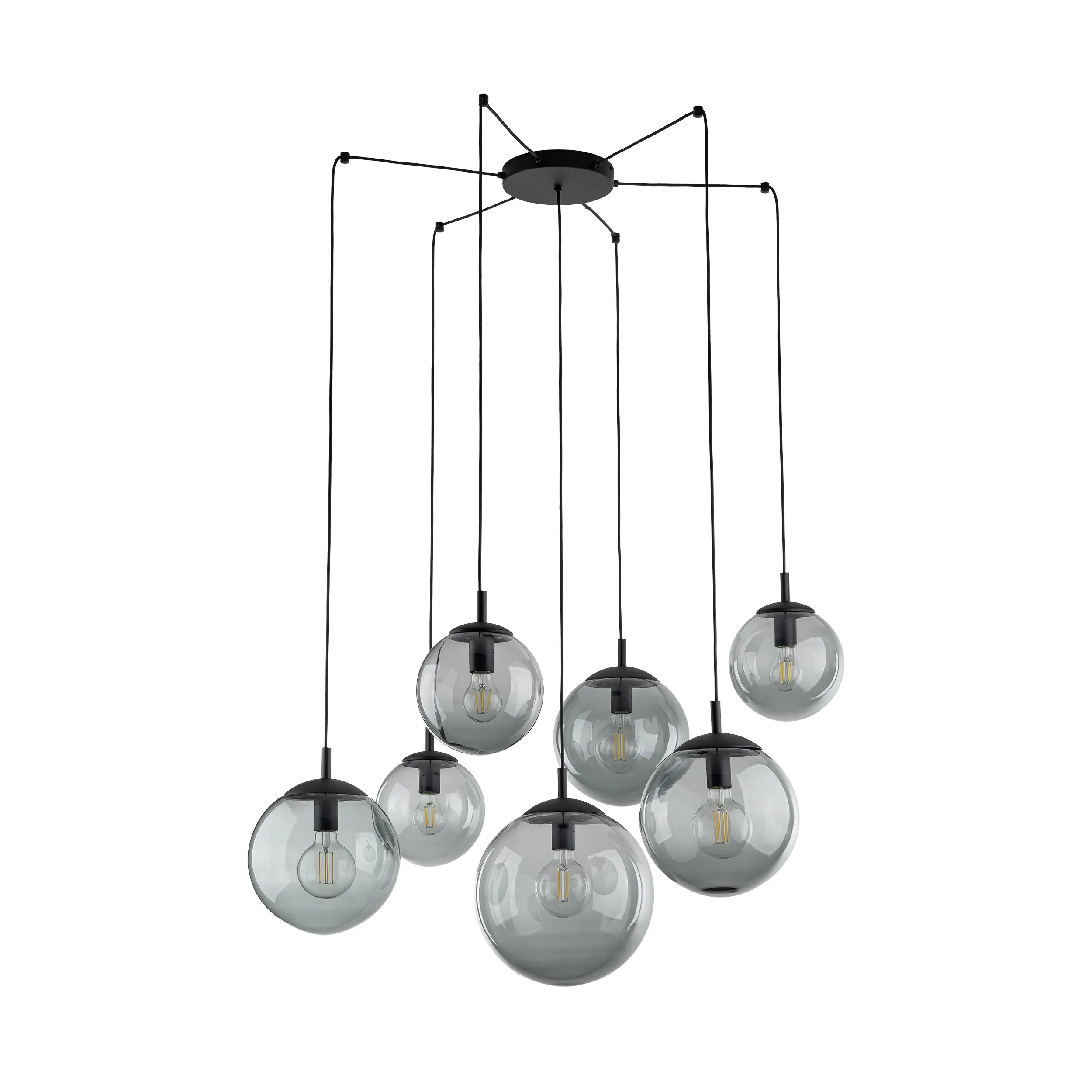 Lampa wisząca ESME czarna z ciemnymi szklanymi okrągłymi kloszami dodatkowo podwieszane 180cm
