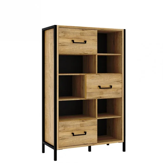 Regał niski z 3 szafkami ORIENTAL TREE Dąb Bartex, czarny Regał niski z 3 szafkami ORIENTAL TREE Dąb Bartex, czarny