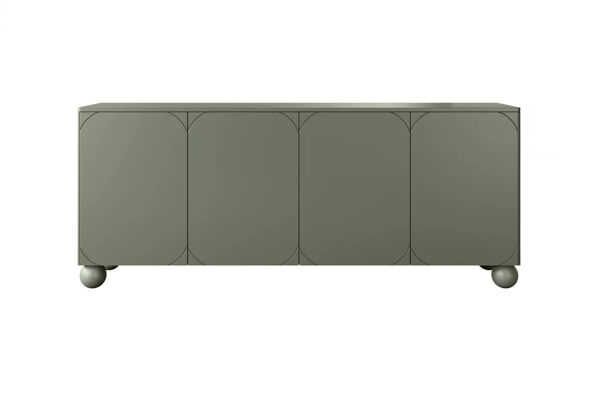 Komoda 4-drzwiowa z 2 szufladami SONATIA 200cm oliwka nogi kule - B_157162