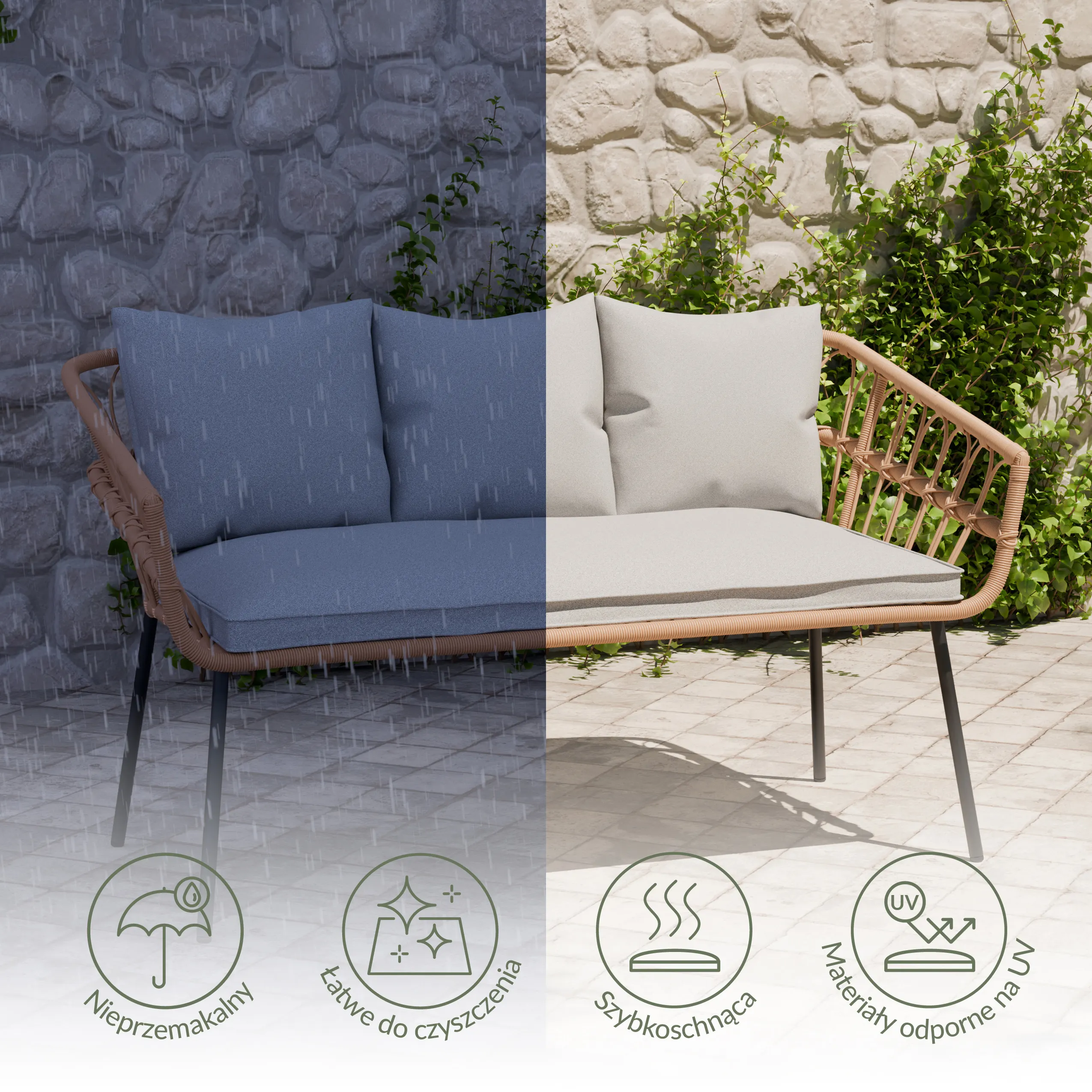 Zestaw ogrodowy wypoczynkowy PLAIT 4-set technorattan szary Zenjoy - PLAIT_SZARY