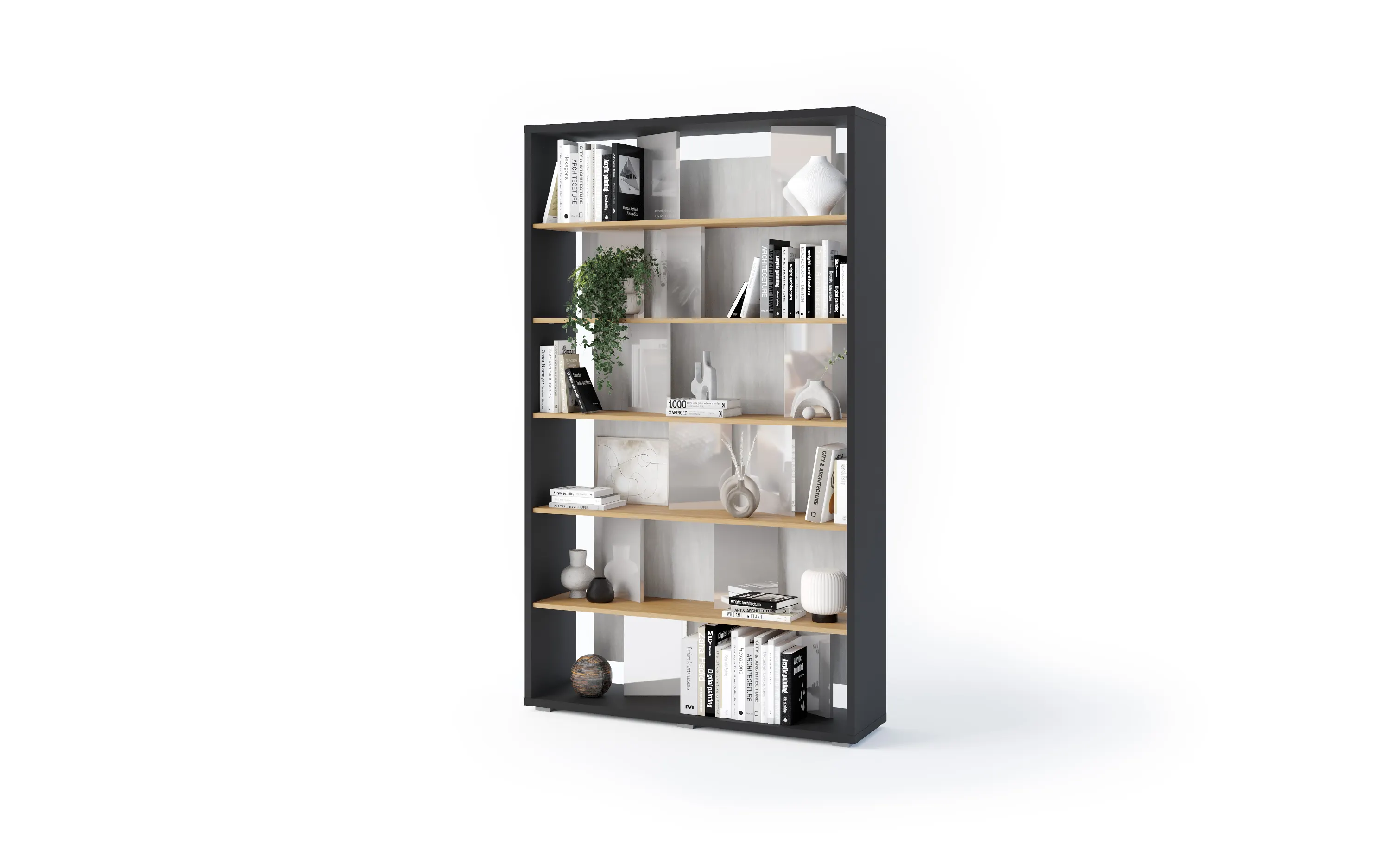 FITT FP-01 - regał z oświetleniem - grafit/dąb linearny/natura/szary połysk - FP1GDP