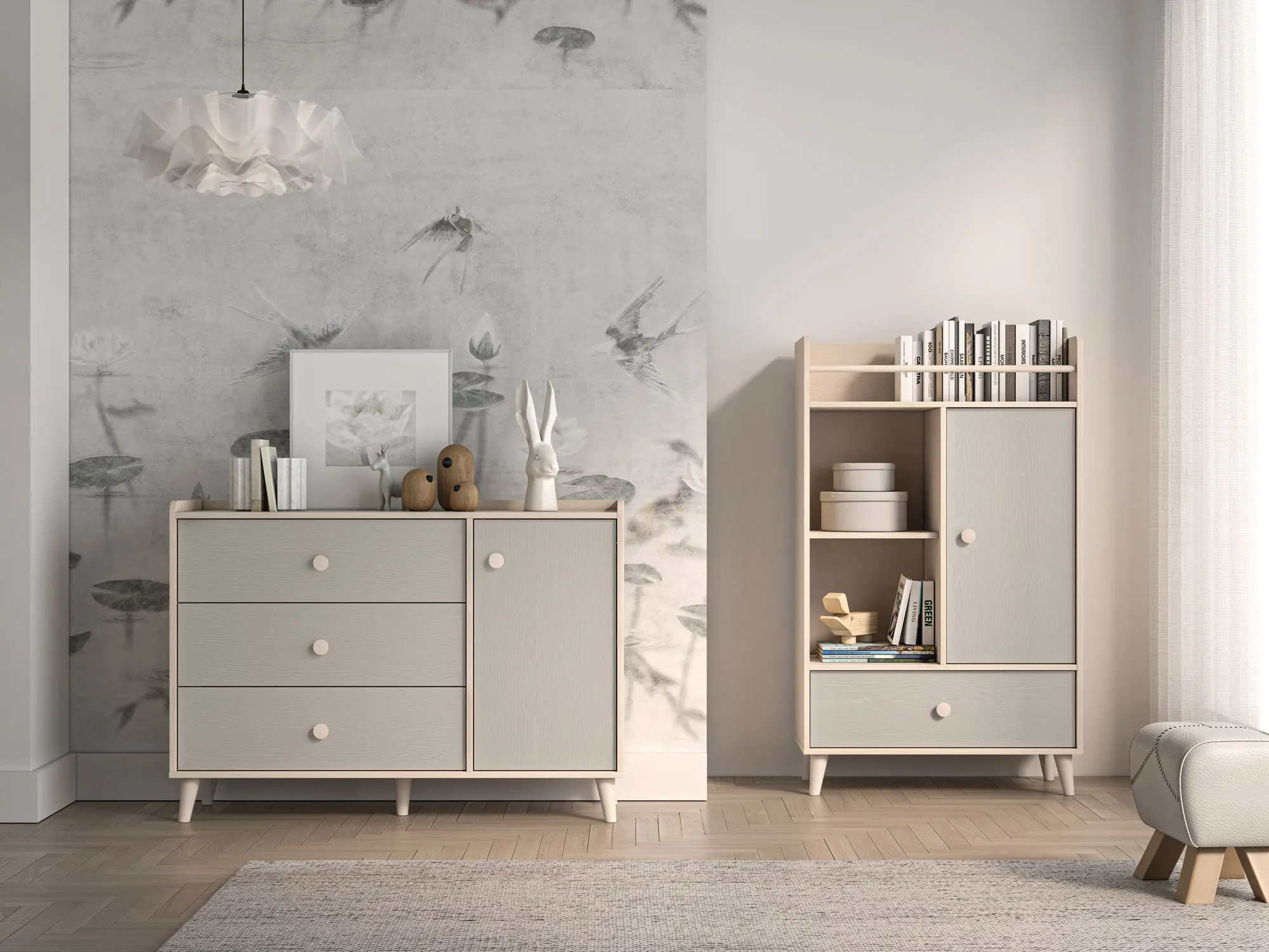 Komoda 1-drzwiowa z 3 szufladami MEVEL 05 piasek pustyni, szary pallad - 1MEVE05-002