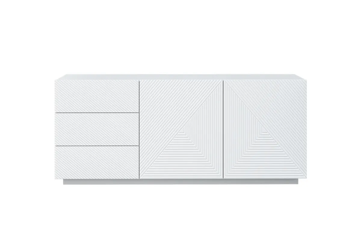 Komoda ASHA 167 z szufladami - biały mat - ryflowany front - cokół