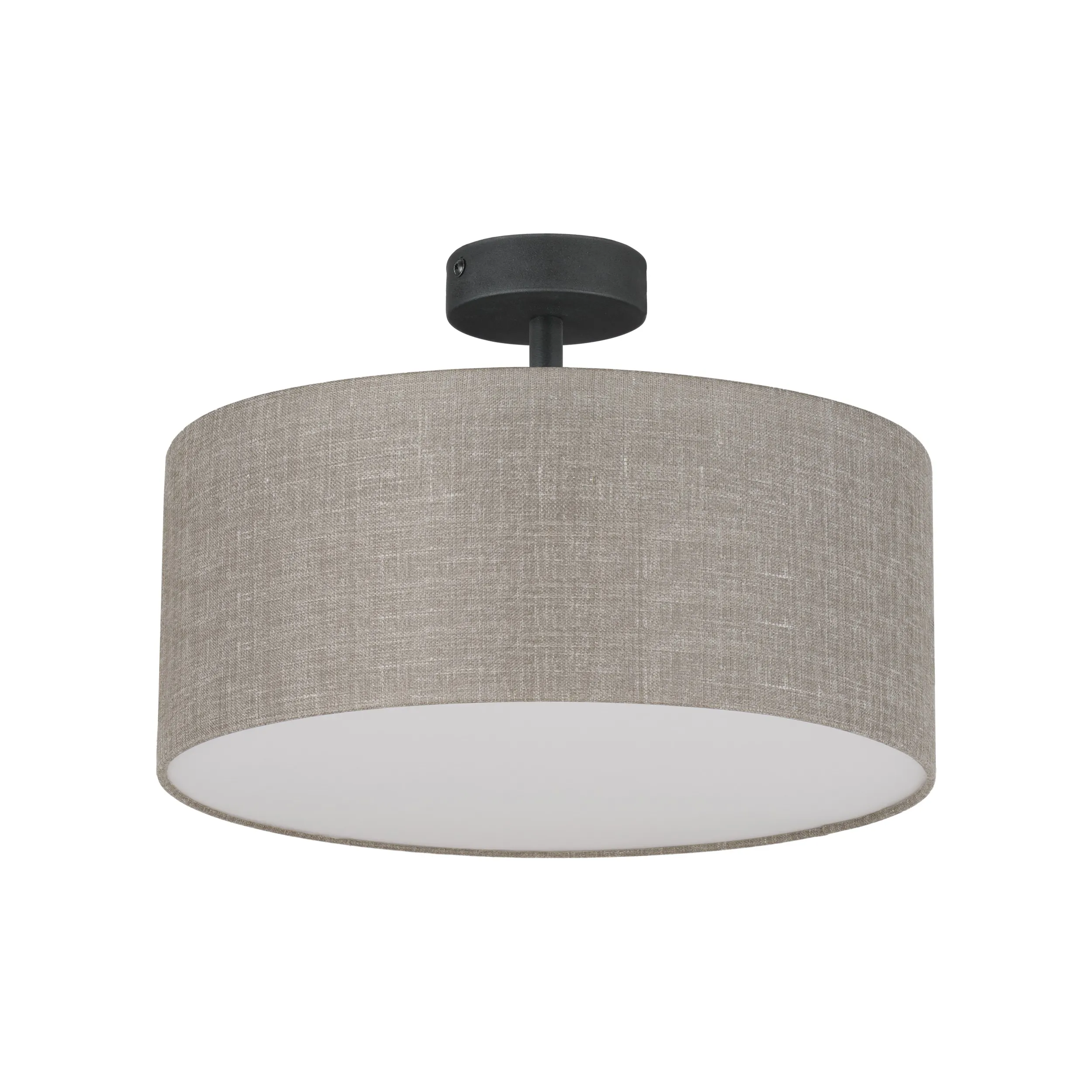Lampa sufitowa RONDO czarna z brązowym białym okrągłym kloszem z tkaniny na podstawie 40x35cm