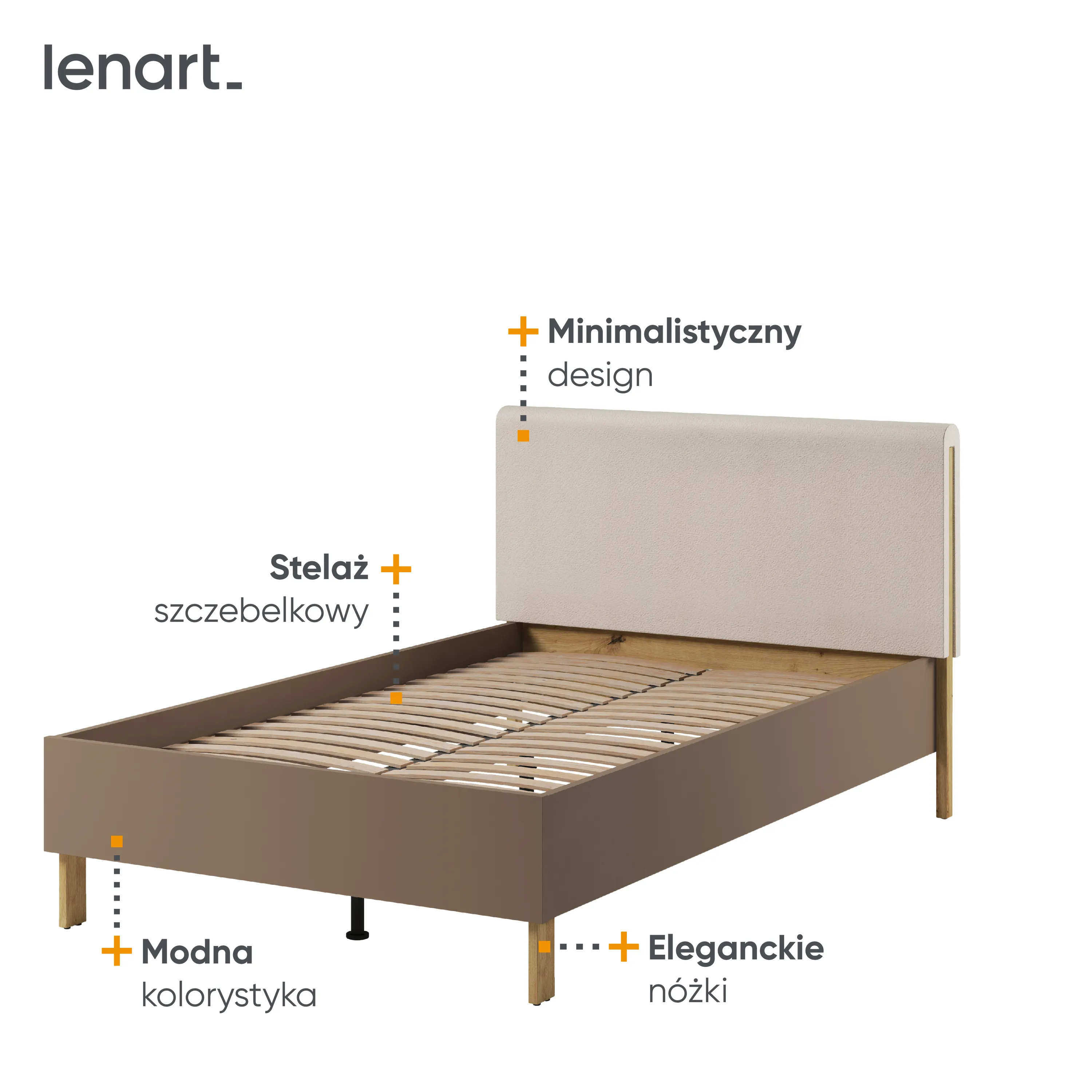 Łóżko ze stelażem Lenny LY-08 120x200 dąb artisan/beż/truflowy - LY8ABT