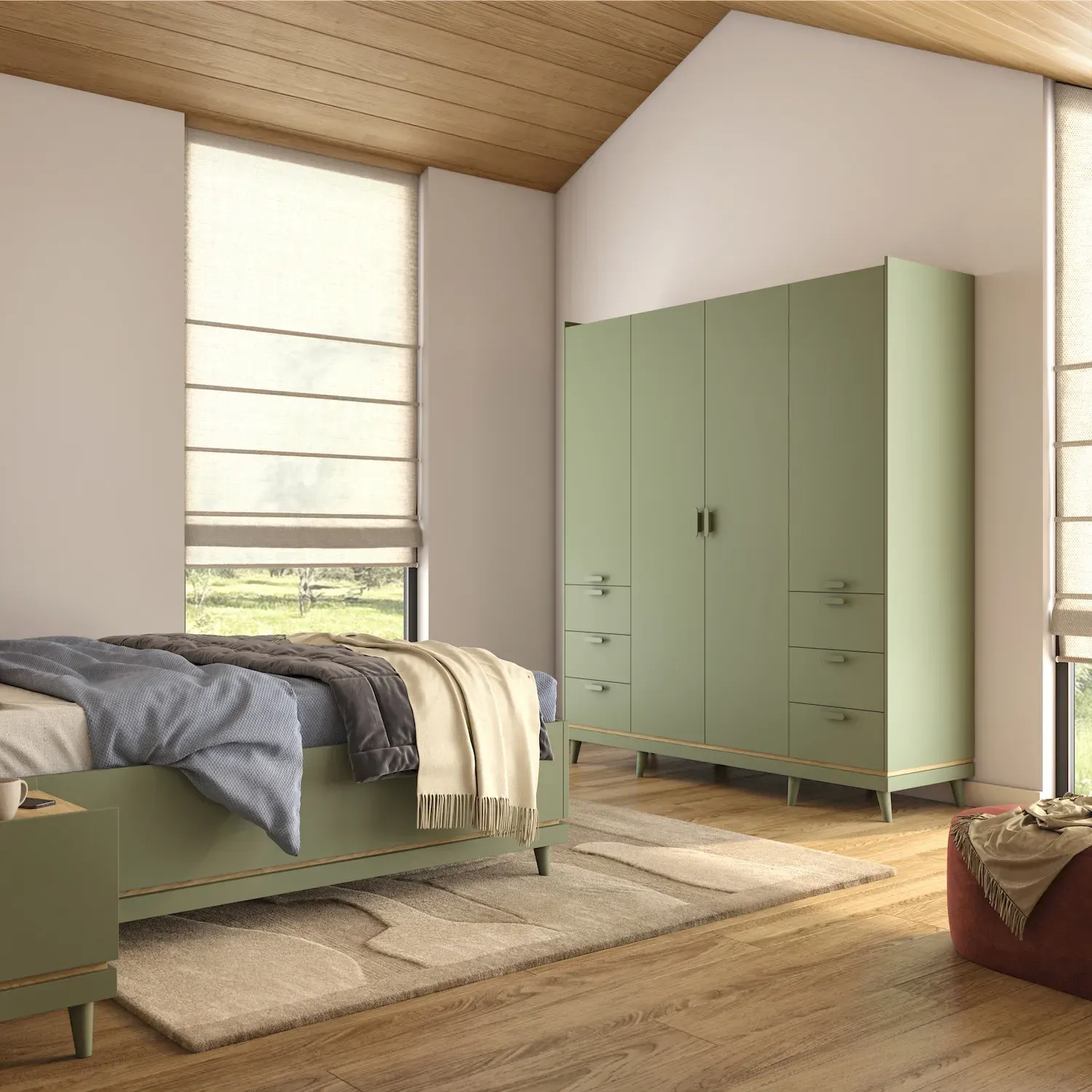 Szafa 4-drzwiowa z 6 szufladami SCANDI 20 zielony-dąb olejowany - 24GDOH20