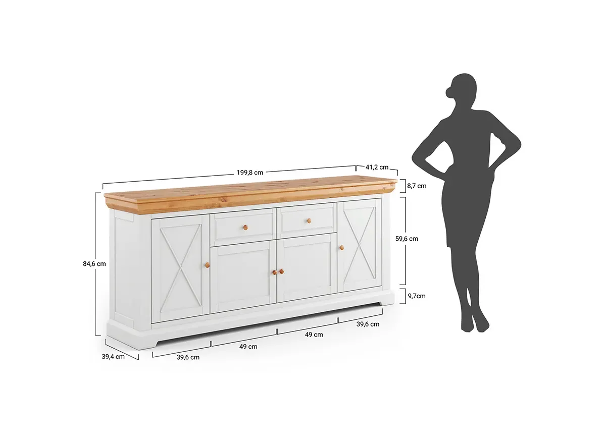 Komoda drewaniana 4-drzwiowa z 2 szufladami MARONE ELITE popielaty - PLMEL05/S