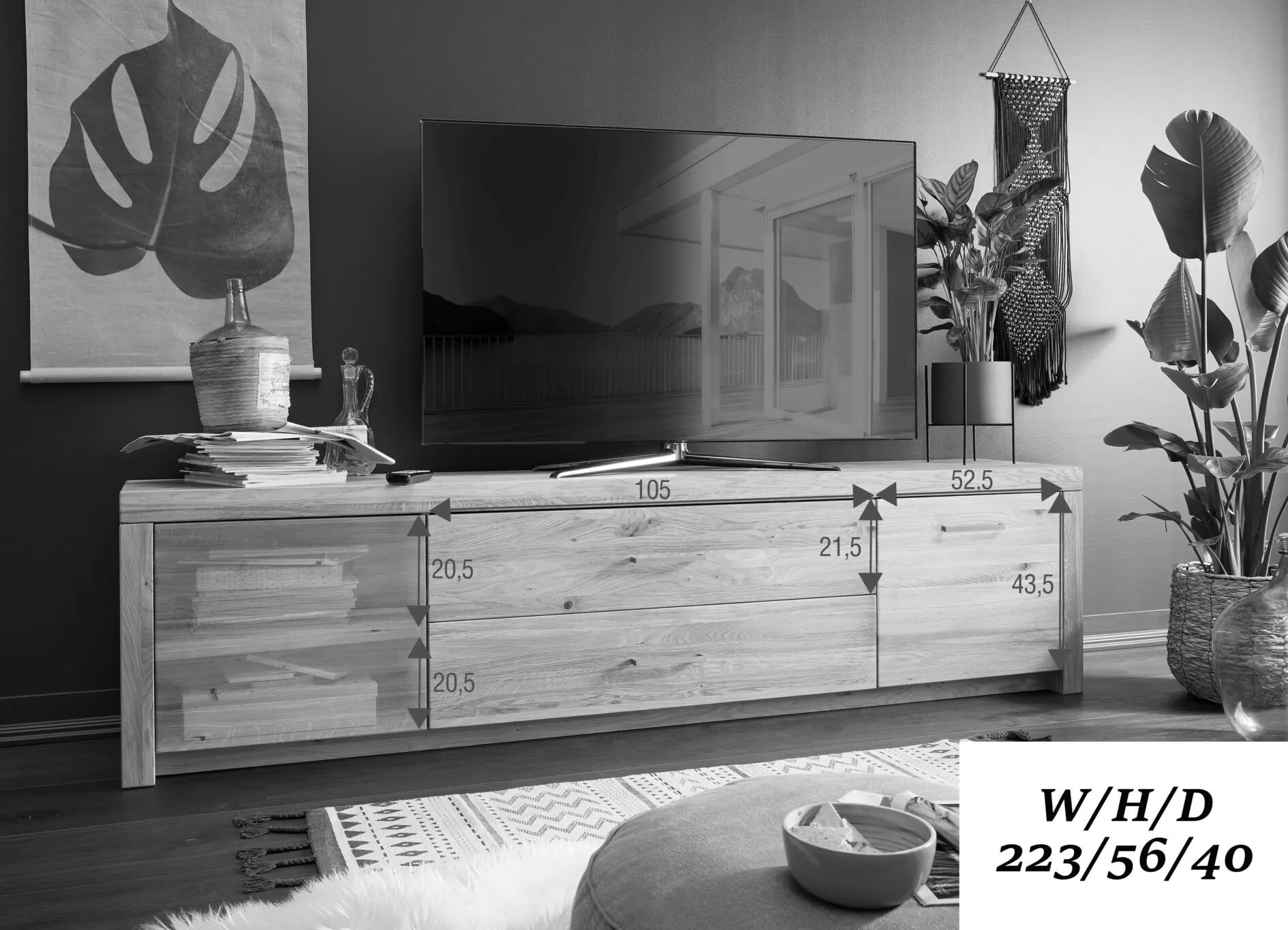 Szafka rtv 2-drzwiowa z 2 szufladami dębowa DOVE 223x56 - GK_1031691201