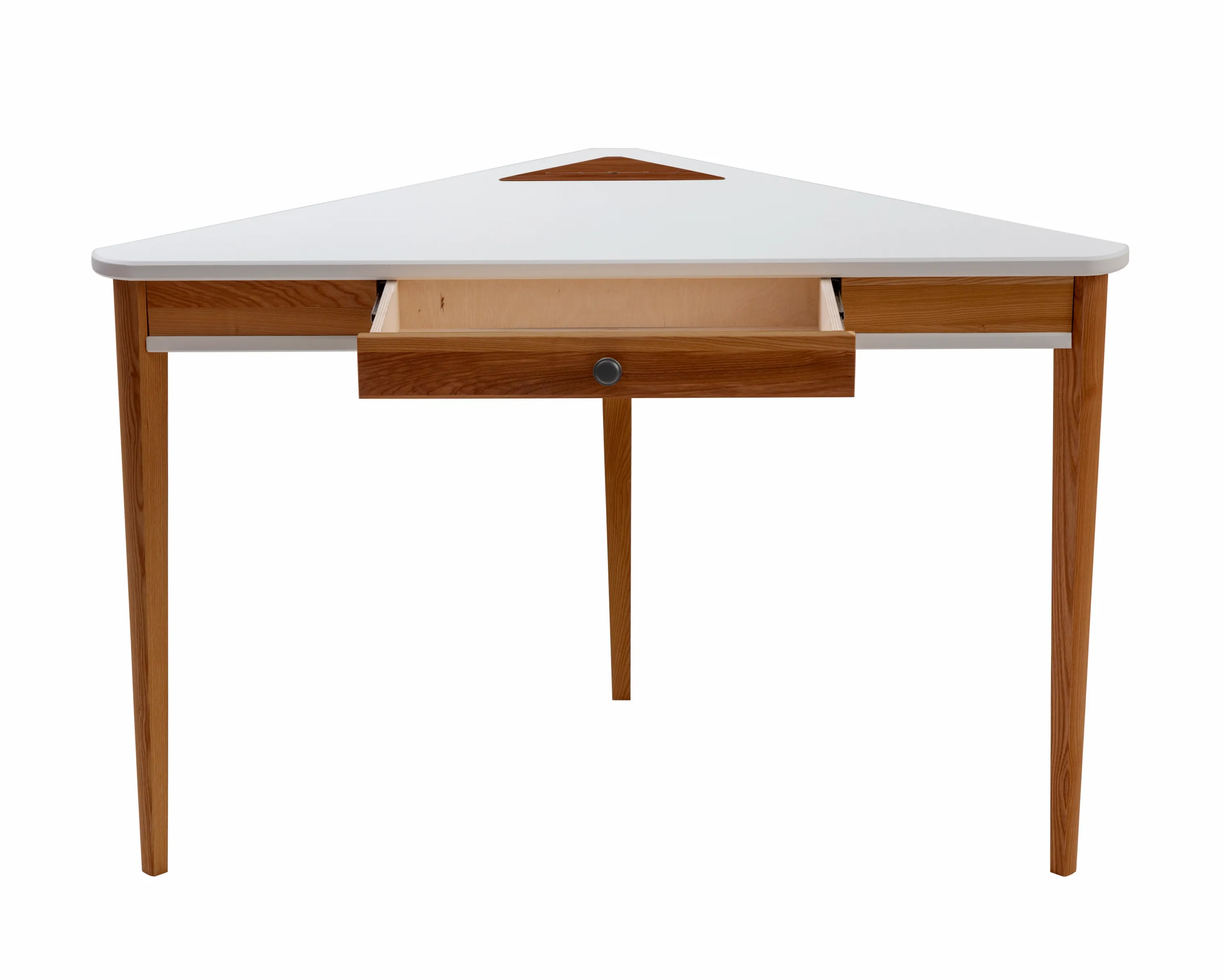 Biurko narożne z szufladą ASHME 114x85 biały blat/ciemne jesionowe nogi - NRGBACD_OAK_1