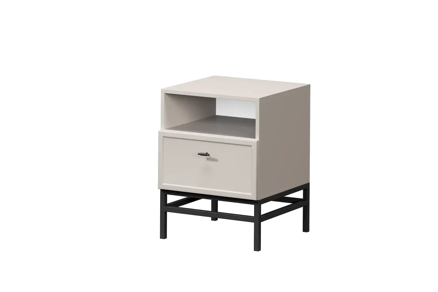 Szafka nocna z szufladą i półką LORINI 45 - cashmere uchwyt T-bar czarny stelaż czarny Szafka nocna z szufladą i półką LORINI 45 - cashmere uchwyt T-bar czarny stelaż czarny