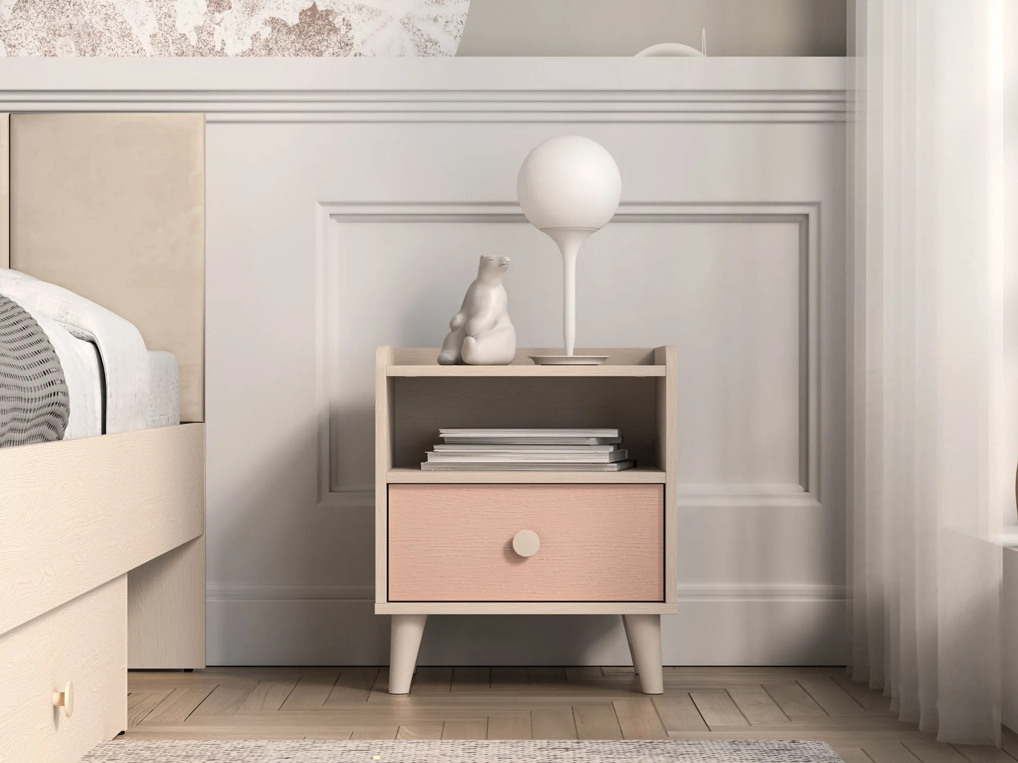 Szafka nocna z szufladą MEVEL 10 piasek pustyni, różowy - 1MEVE10-001