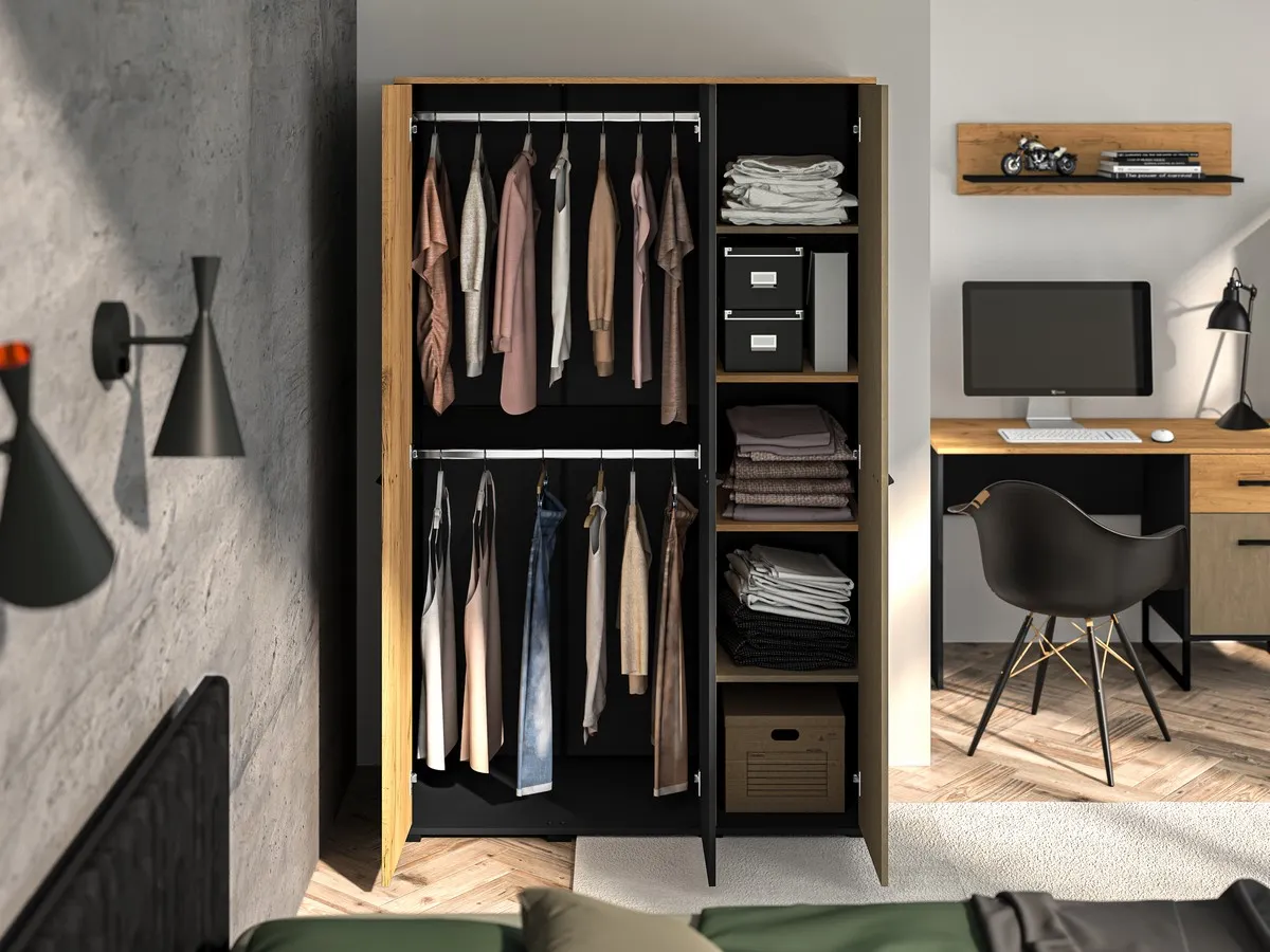 Szafa 3-drzwiowa Colt 01 dąb craft złoty, czarny, stal premium - 1COLT01-001