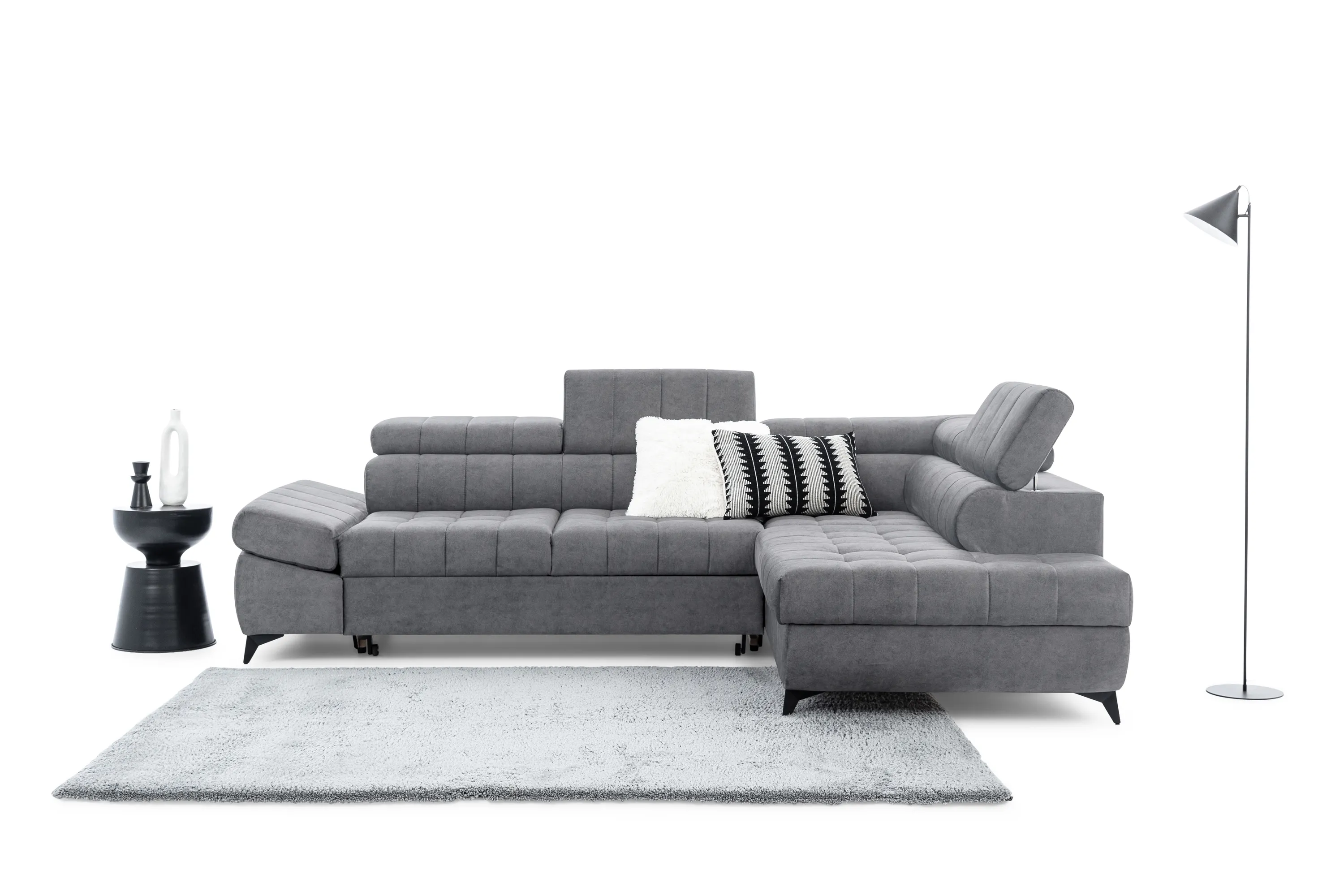 Narożnik lewostronny VALORIS L regulowane zagłówki i podłokietniki tkanina Cloud 82 szary - B_162909