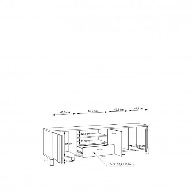 Szafka RTV 3-drzwiowa z szufladą HAYATO świerk alpejski/czarny - HYTT241R-M215