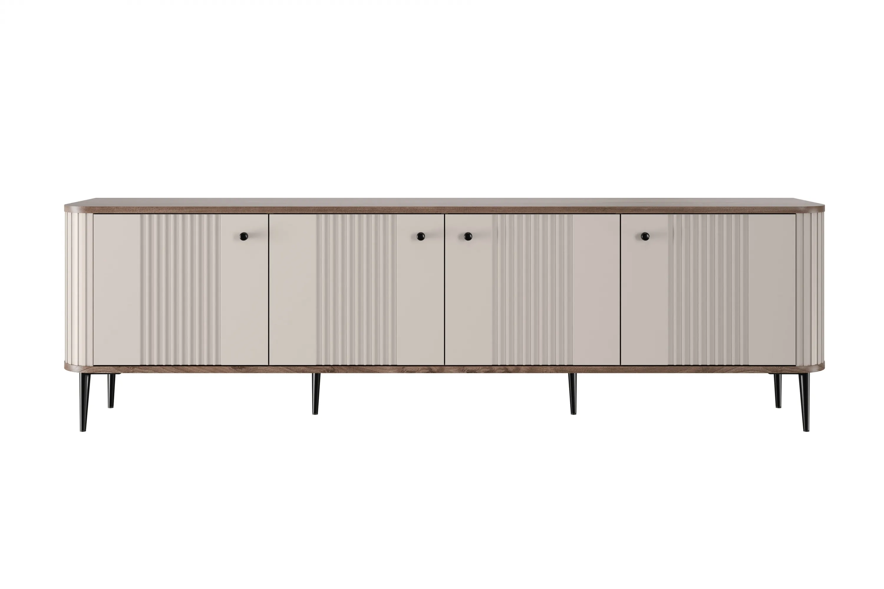 Szafka RTV 4-drzwiowa VESPER RTV 187 ryflowany front cashmere orzech czarne nogi - B_163740