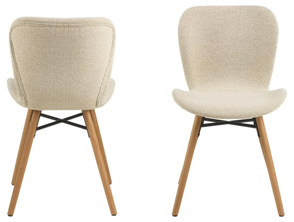 Krzesło tapicerowane DOREN Kremowy, Dab olejowany ( zestaw 2 sztuk ) - H000023358