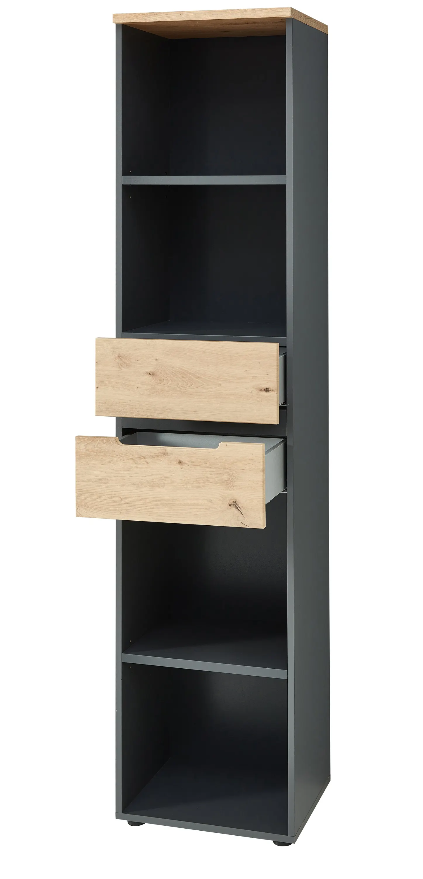 Regał BREGO 6 z 2 szufladami i półkami dąb artisan antracytowy 197x45x38cm - TH-100-1789