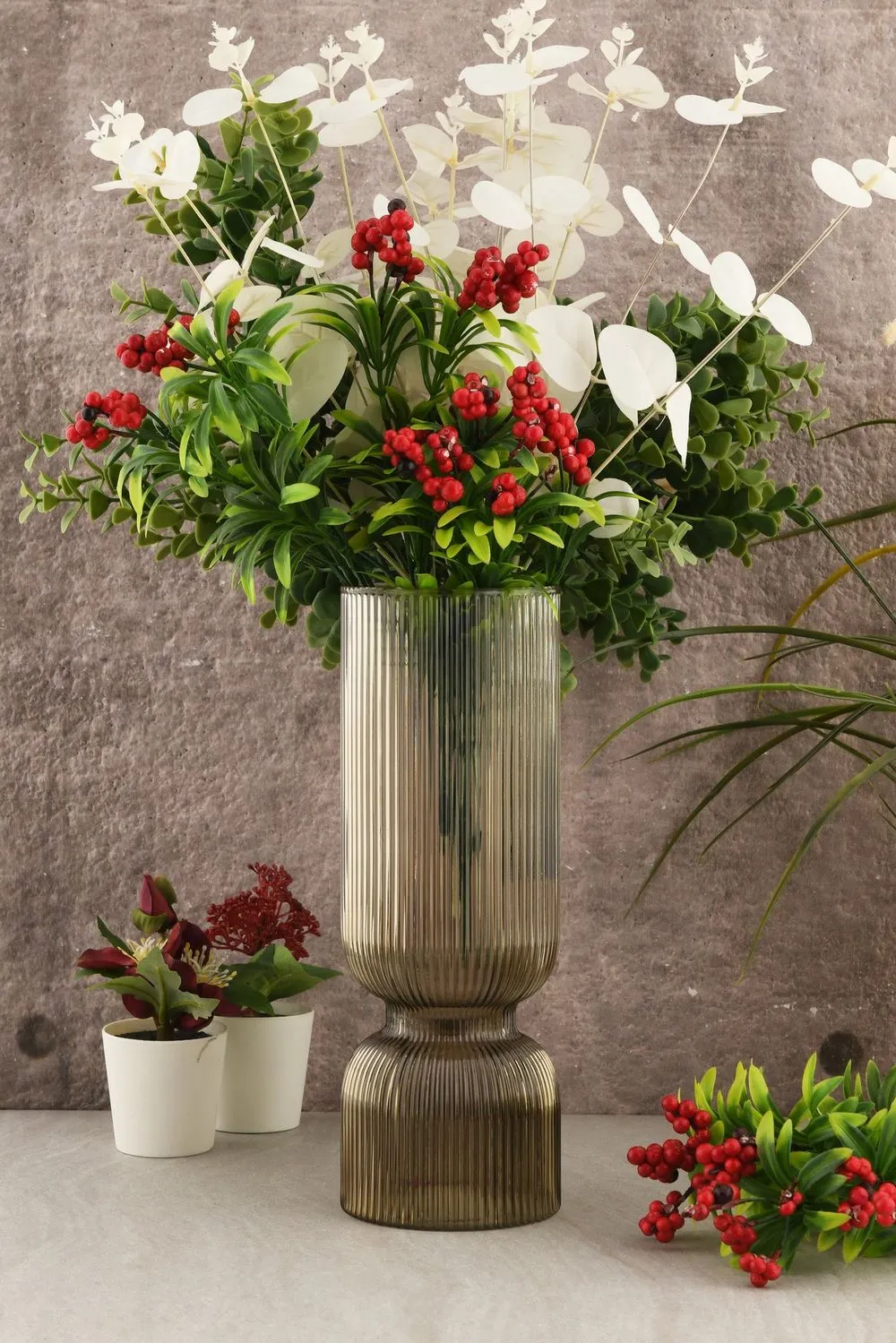 Wazon szklany SAFIR 10x30 ryflowany przydymiony - ASI_329SBL1108